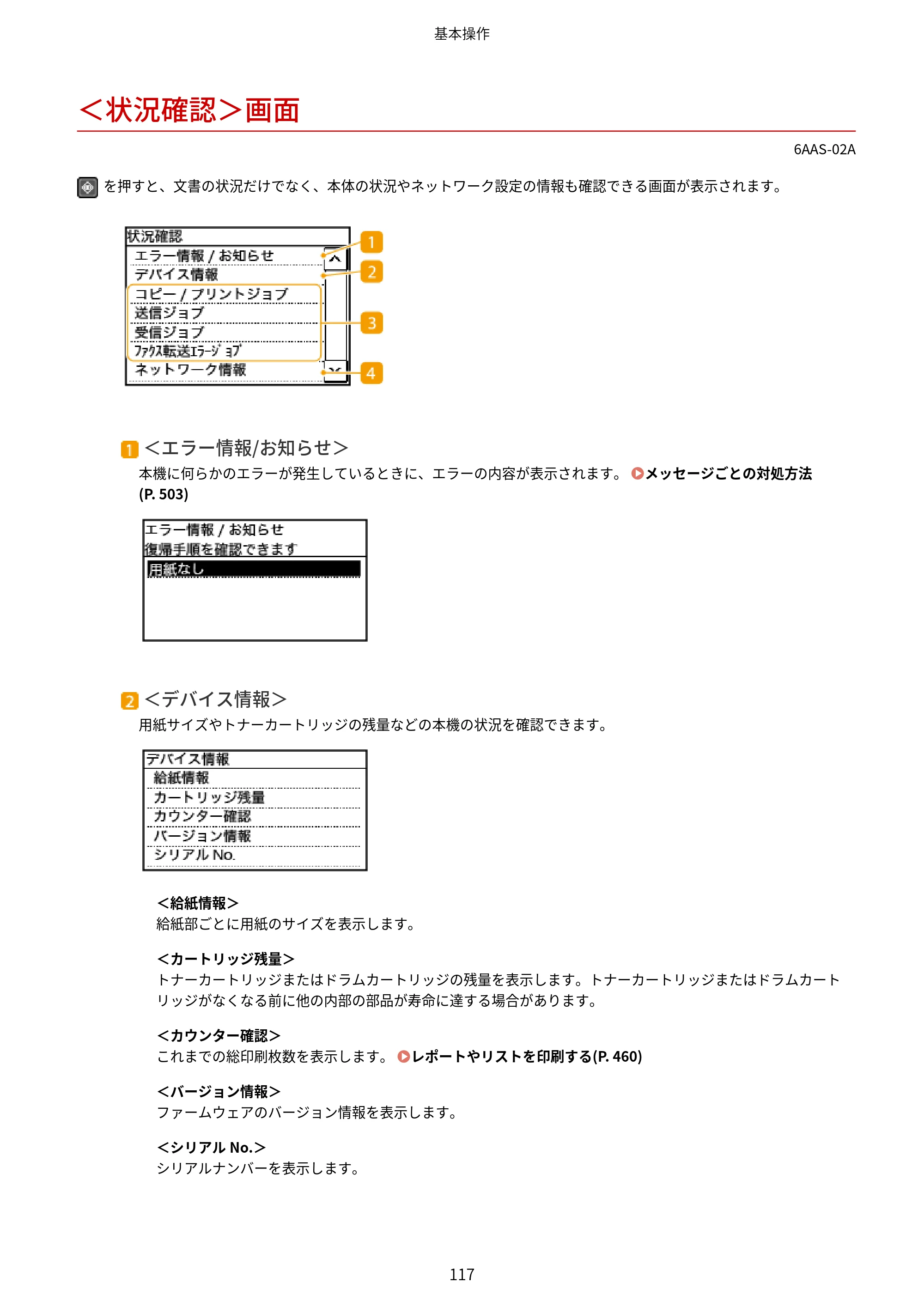 キヤノン MF269dw/MF266dn/MF265dw/MF264dw/MF262dw ユーザーズガイド 2026年6月25日更新（PDF：5.99MB） — ＜状況確認＞画面 — 原本ページ — 124ページ