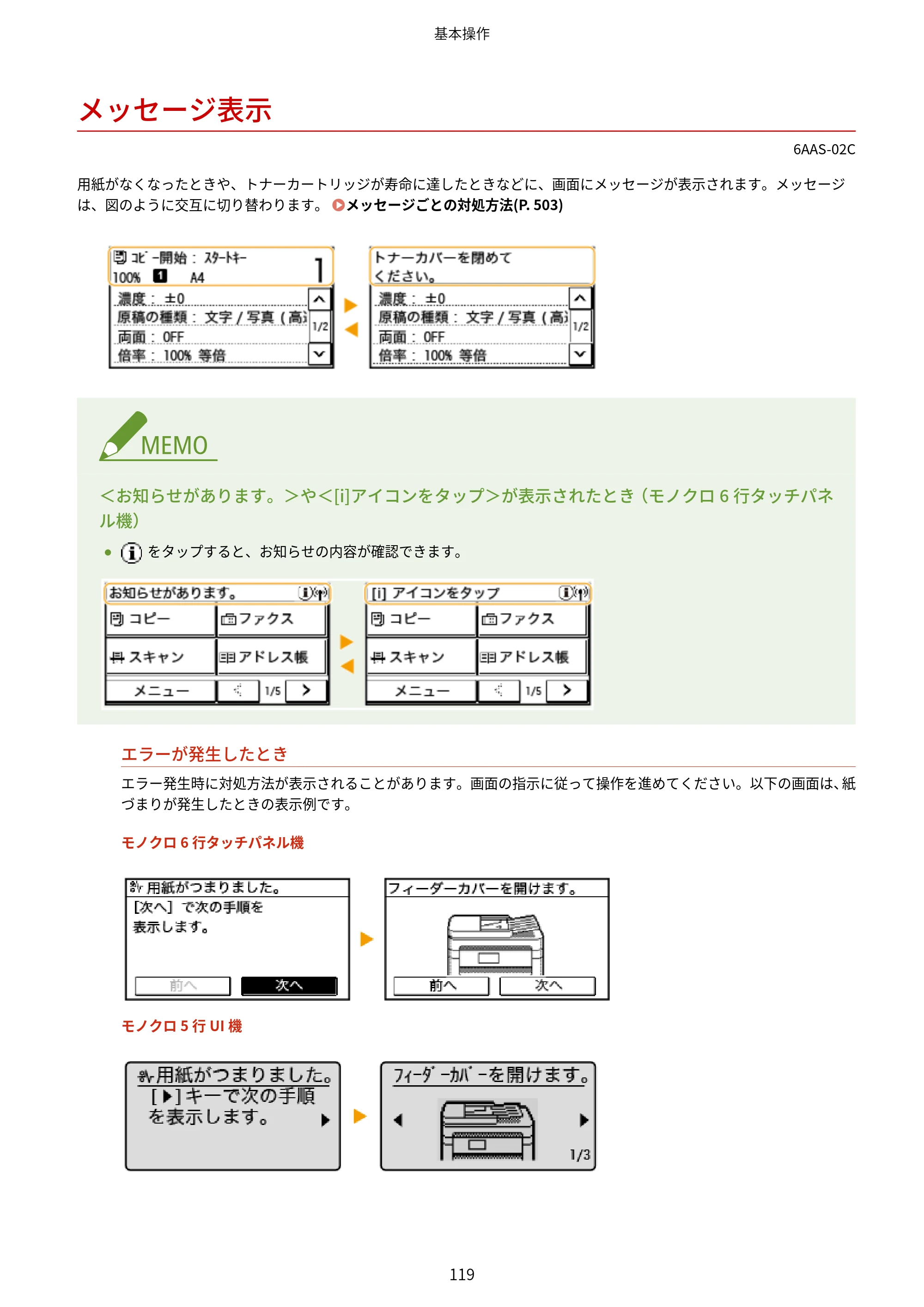 キヤノン MF269dw/MF266dn/MF265dw/MF264dw/MF262dw ユーザーズガイド 2026年6月25日更新（PDF：5.99MB） — メッセージ表示 — 原本ページ — 126ページ