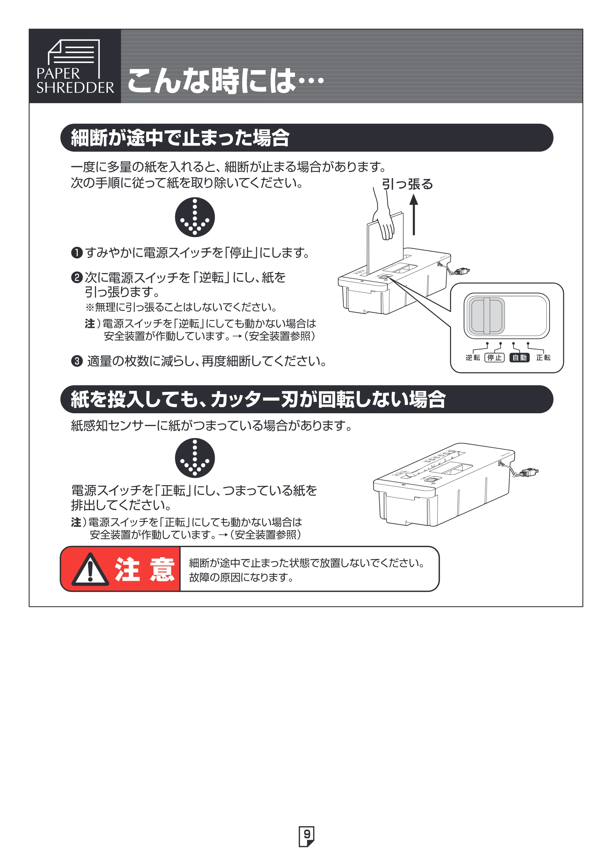 アイリスオーヤマ ペーパーシュレッダー P6SW 取扱説明書 — 原本ページ — 9ページ