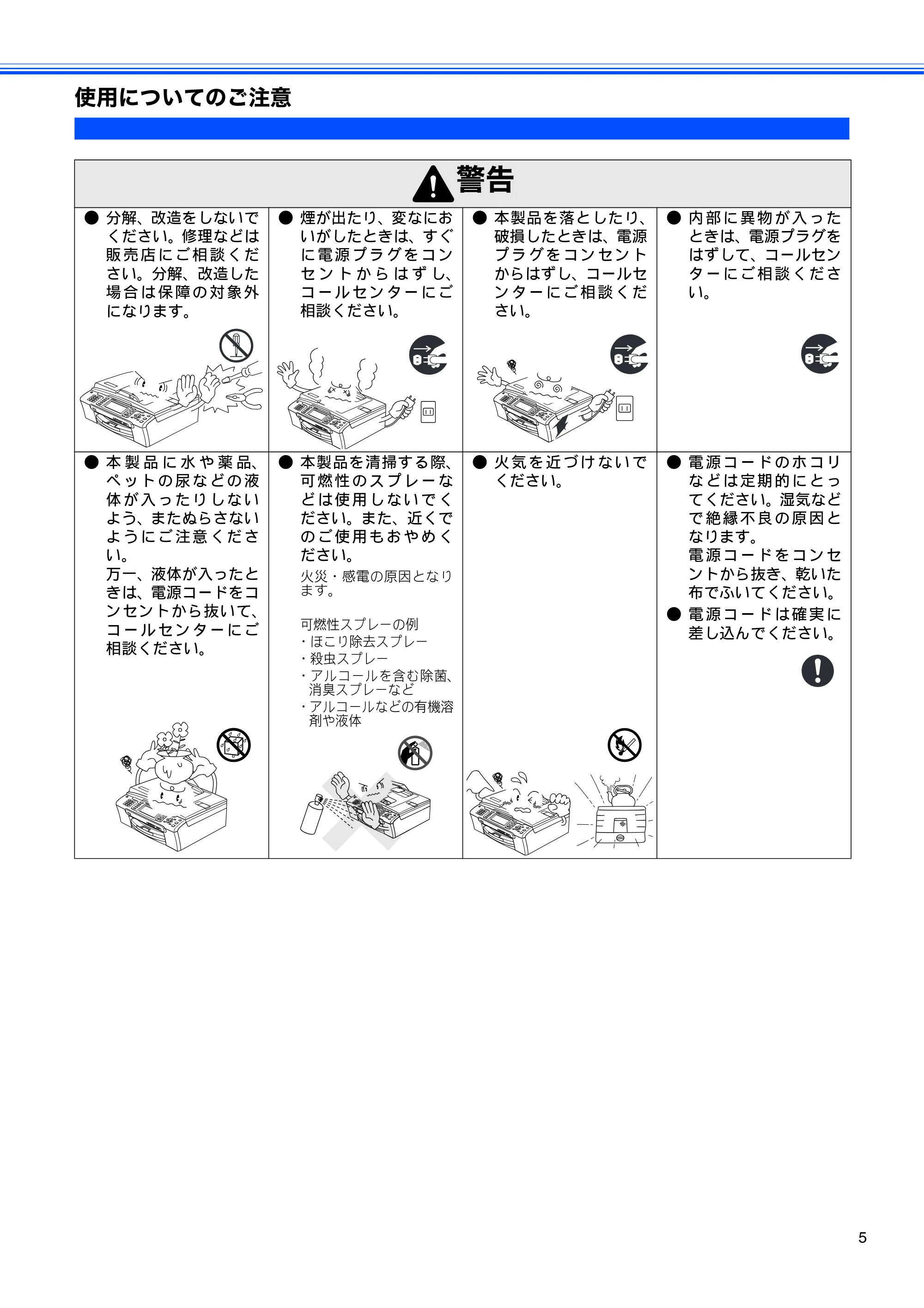 ブラザー MFC-480CN かんたん設置ガイド — 使用についてのご注意 — 原本ページ — 7ページ