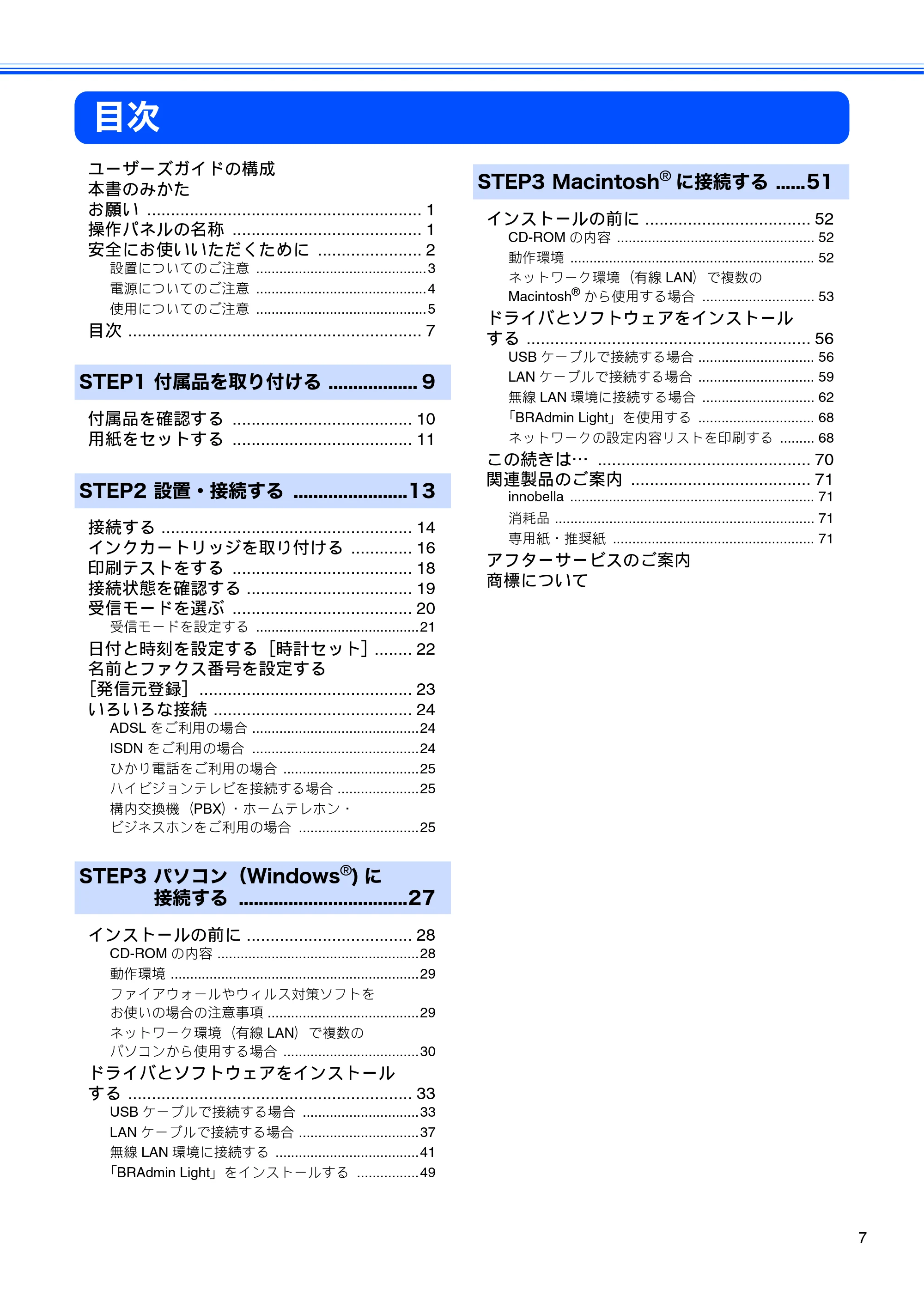 ブラザー MFC-480CN かんたん設置ガイド — 目次 — 原本ページ — 9ページ