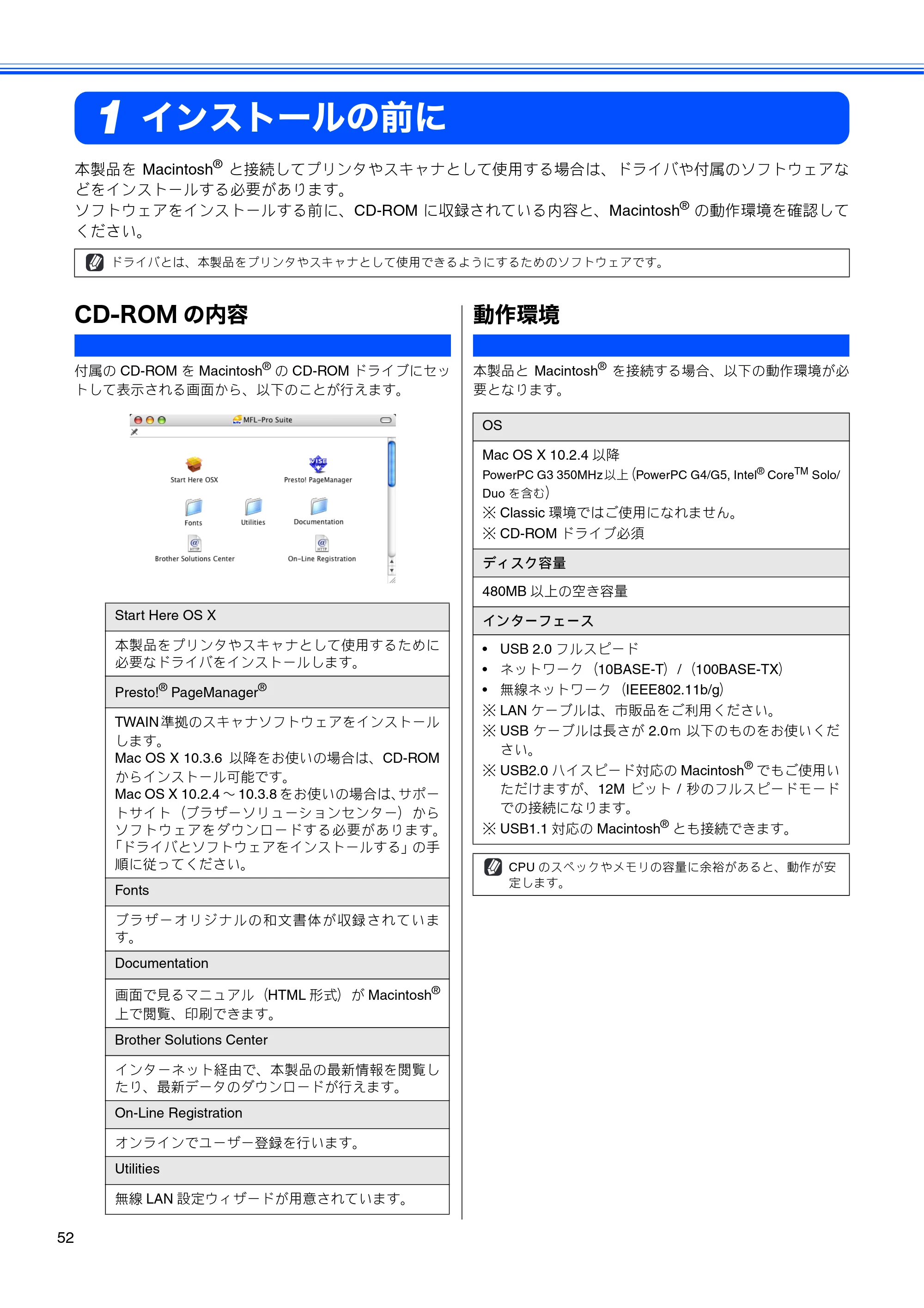 ブラザー MFC-480CN かんたん設置ガイド — インストールの前に — 原本ページ — 54ページ