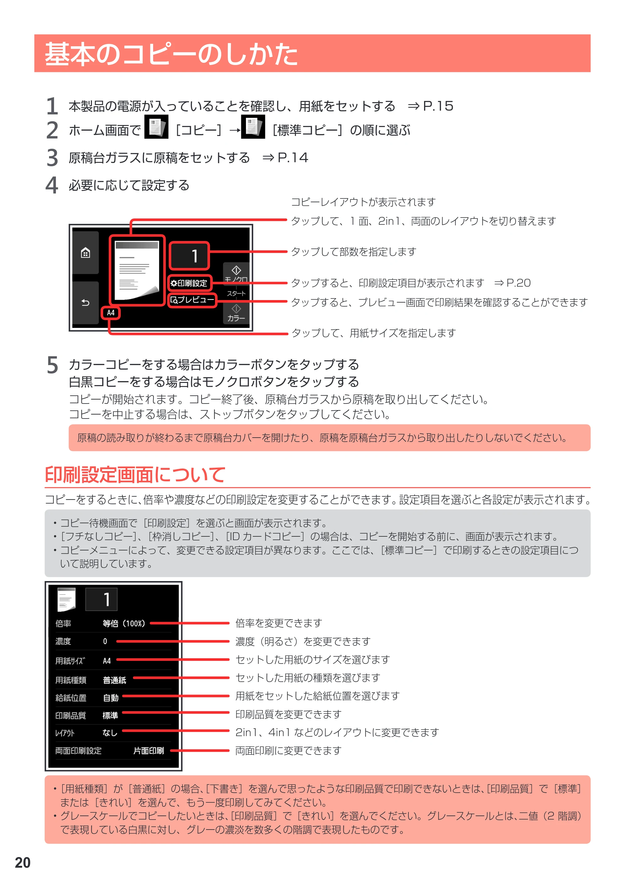 キヤノン PIXUS TS9030 設置・基本操作マニュアル（PDF：5.24MB） — コピー／印刷／スキャン — 原本ページ — 22ページ