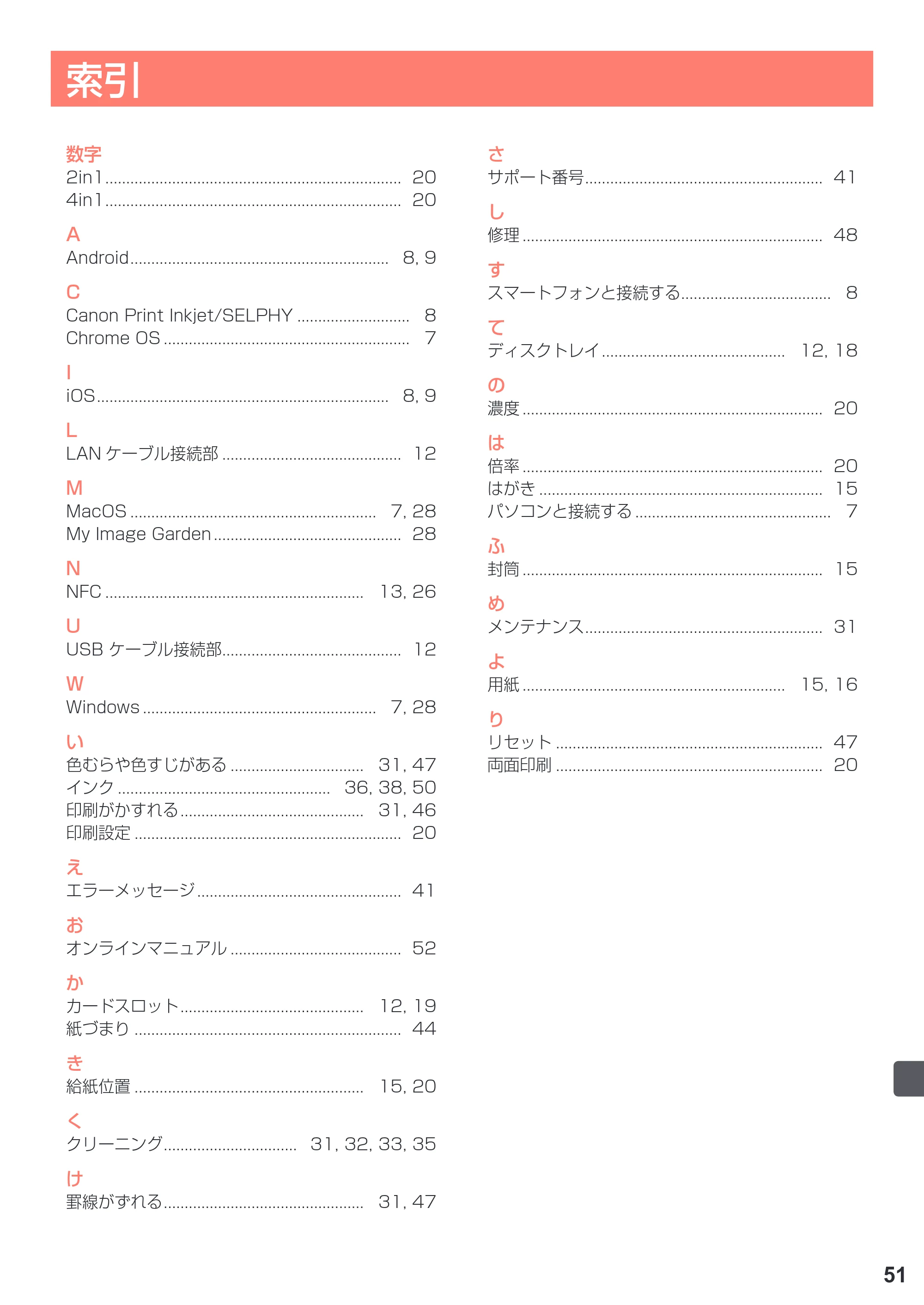 キヤノン PIXUS TS9030 設置・基本操作マニュアル（PDF：5.24MB） — 索引 — 原本ページ — 53ページ
