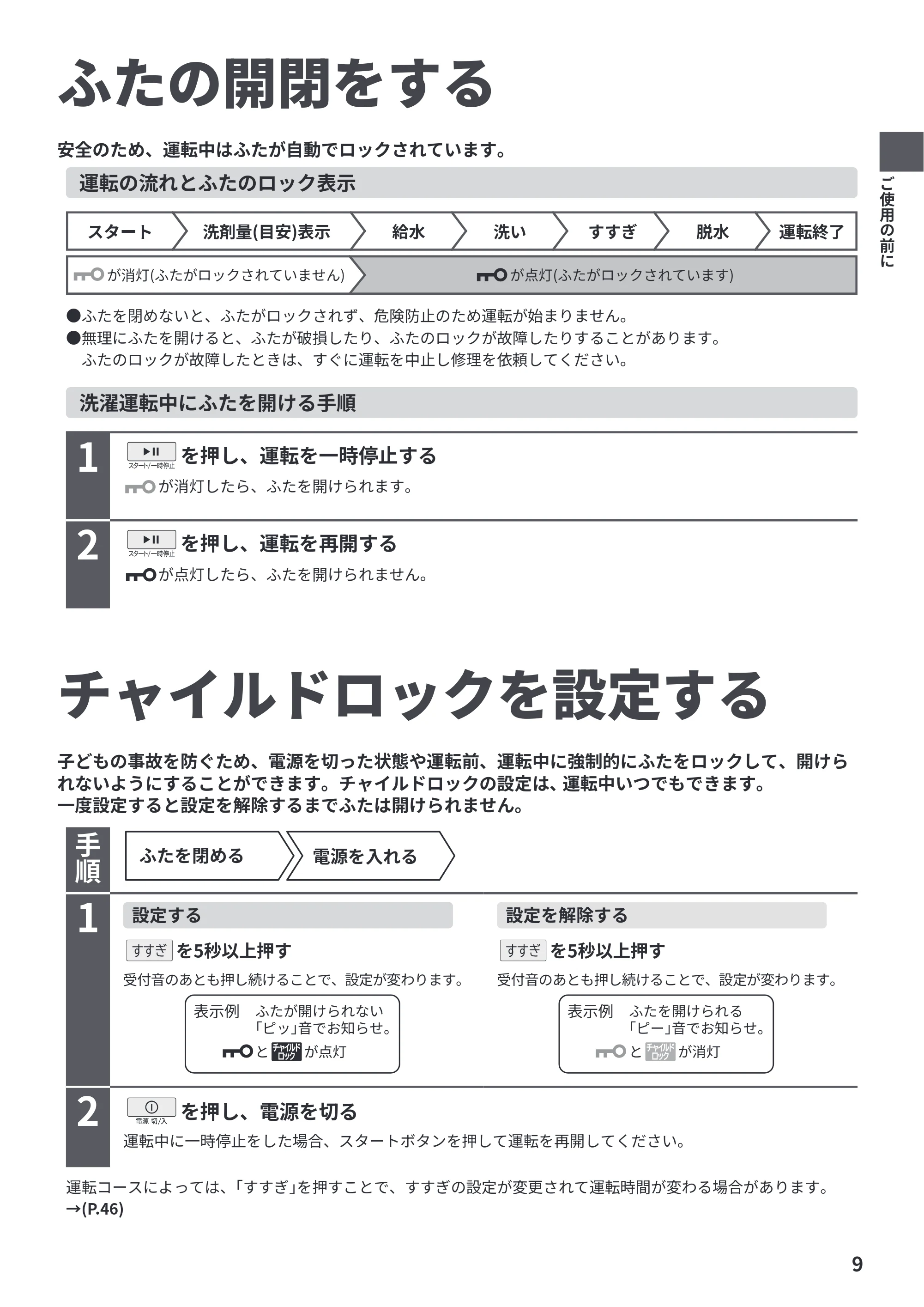 日立 BW-X100P / BW-X90P 取扱説明書 — ふたの開閉をする — 原本ページ — 9ページ