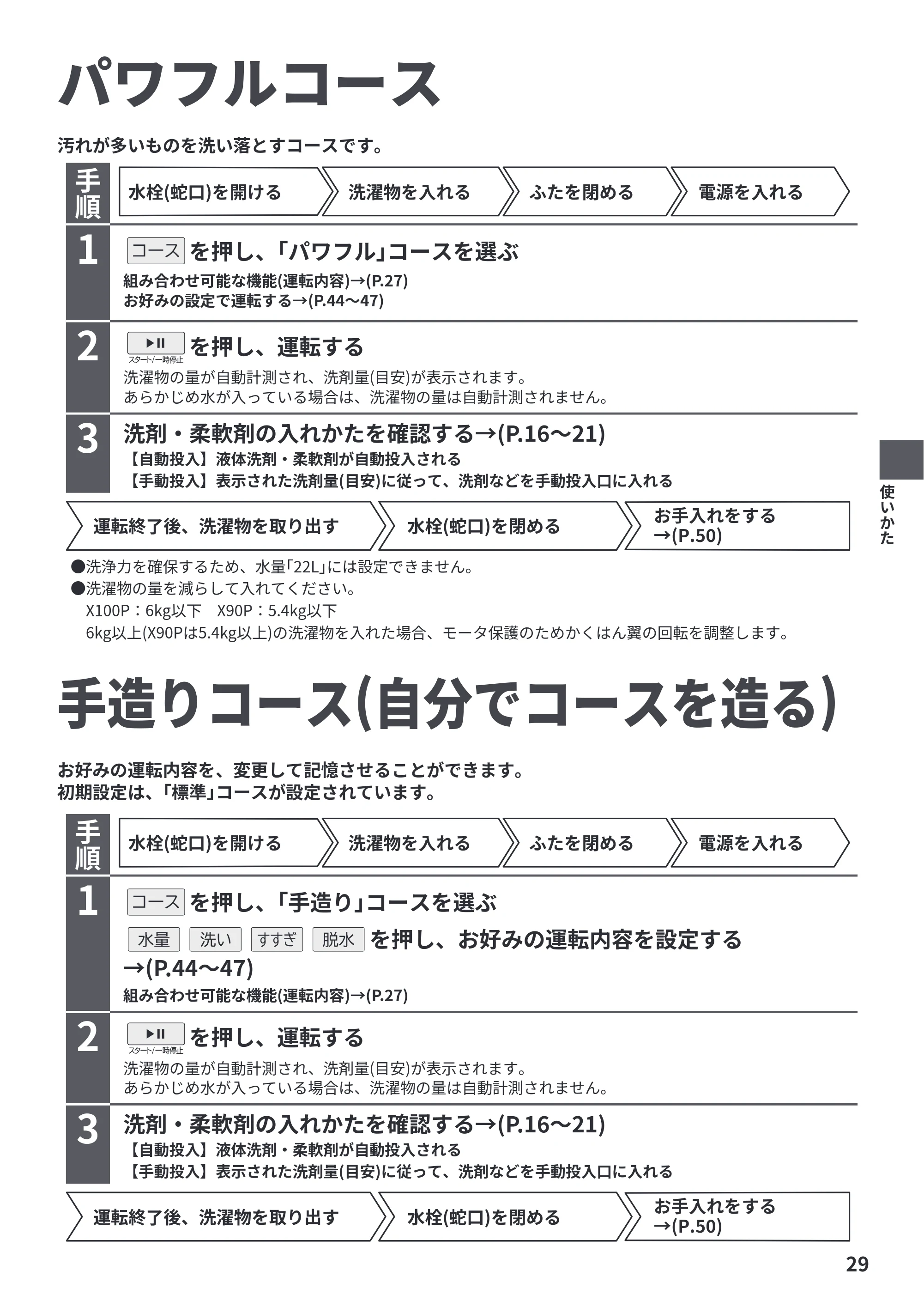 日立 BW-X100P / BW-X90P 取扱説明書 — パワフルコース — 原本ページ — 29ページ