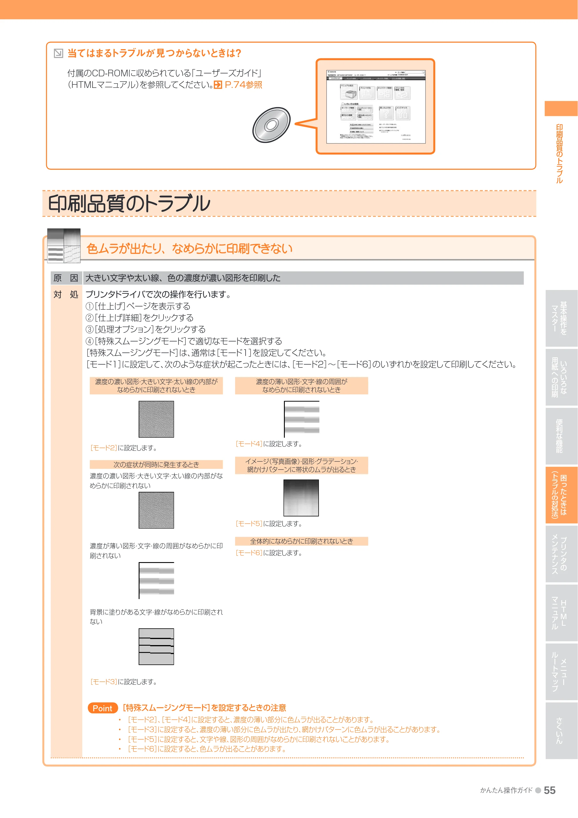 キヤノン LBP9600C/9500C かんたん操作ガイド 2009年12月18日更新 (PDF形式/19.35Mバイト) — 印刷品質のトラブル — 原本ページ — 55ページ