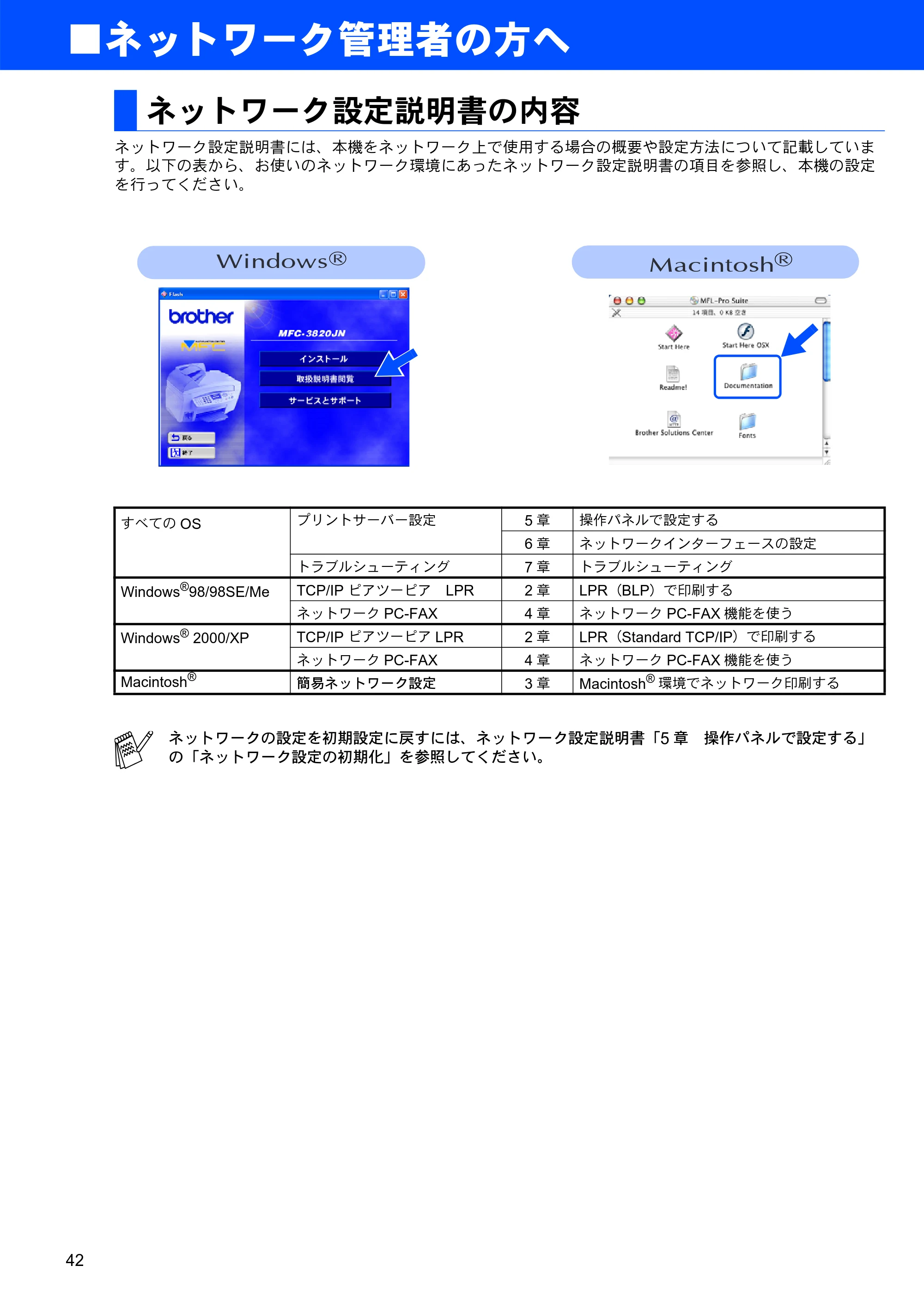 ブラザー MFC-3820JN かんたん設置ガイド — ■ ネットワーク管理者の方へ — 原本ページ — 42ページ