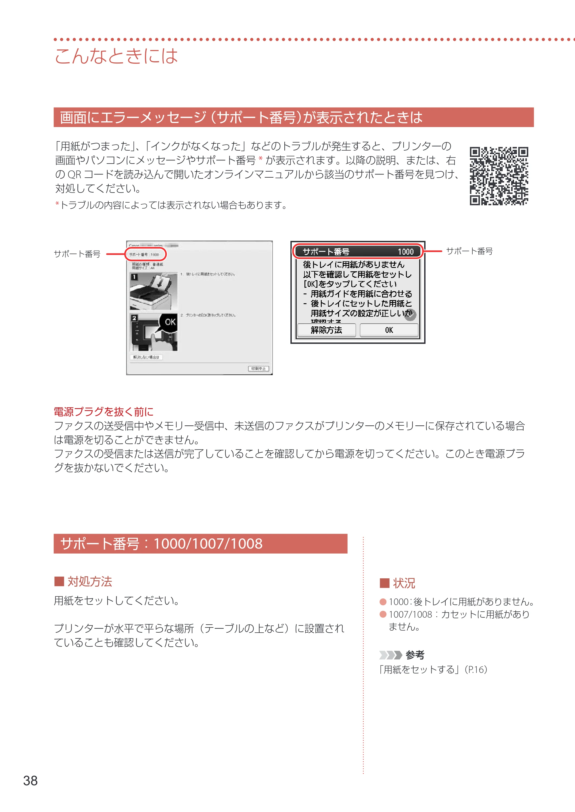 キヤノン GX7130 設置・基本操作マニュアル 2025年3月11日掲載（PDF：6.5MB） — 画面にエラーメッセージ（サポート番号）が表示されたときは — 原本ページ — 40ページ