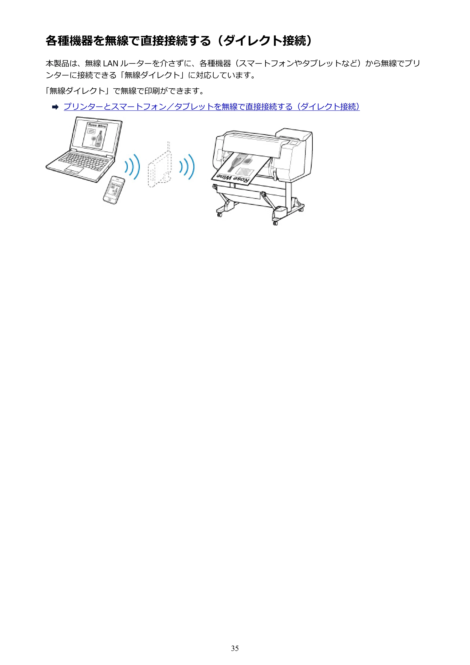 キヤノン TX-2000/TX-3000/TX-4000/TX-2000 MFP/TX-3000 MFP/TX-4000 MFP TX-2000 オンラインマニュアル PDF版（Mac版）2021年7月1日掲載（PDF：22.1MB） — 各種機器を無線で直接接続する（ダイレクト接続） — 原本ページ — 35ページ