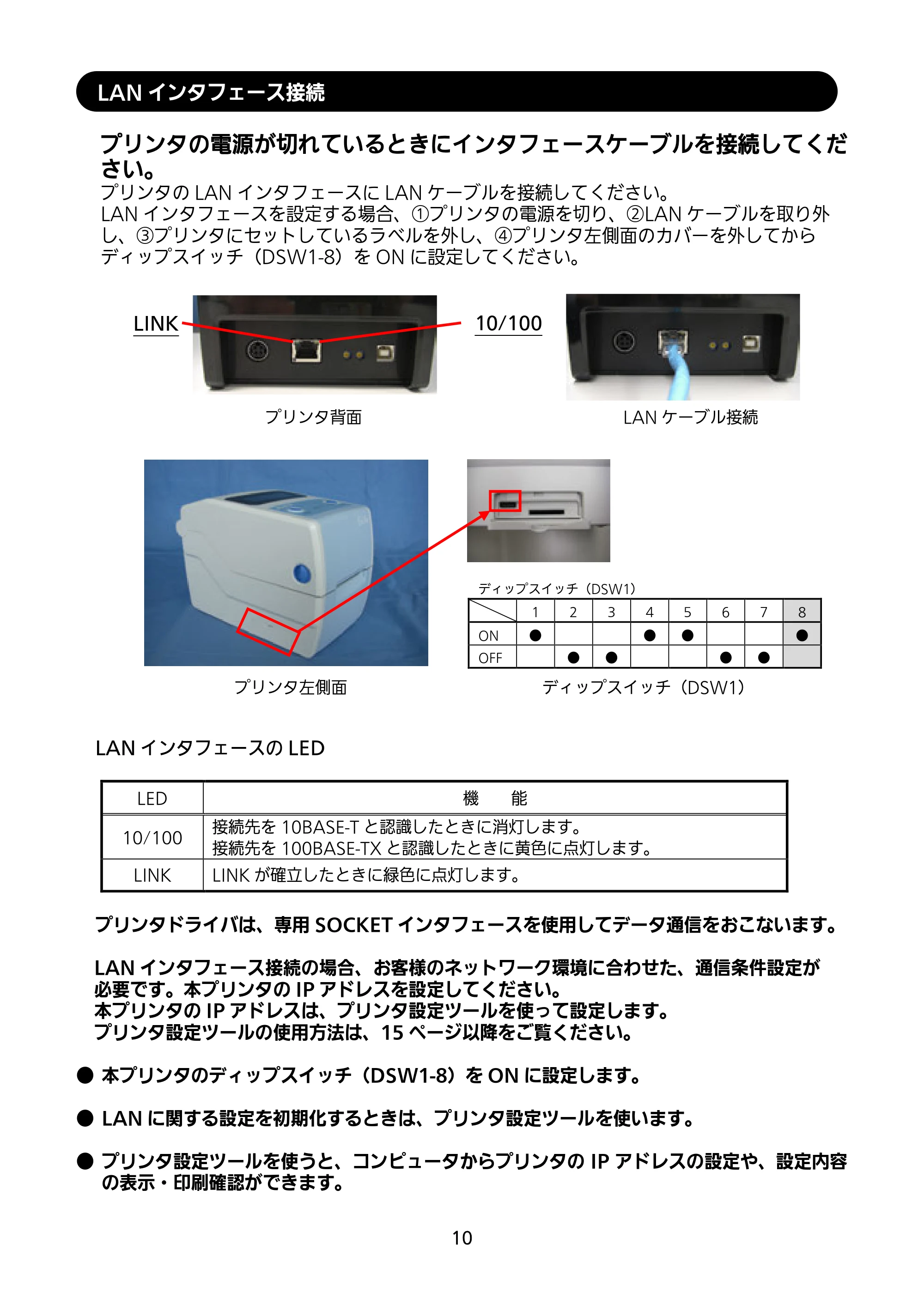 サトー Et Vie(エヴィ)シリーズ / t Vie(エヴィ)シリーズ セットアップガイド（第4版） — LANインタフェース接続 — 原本ページ — 11ページ