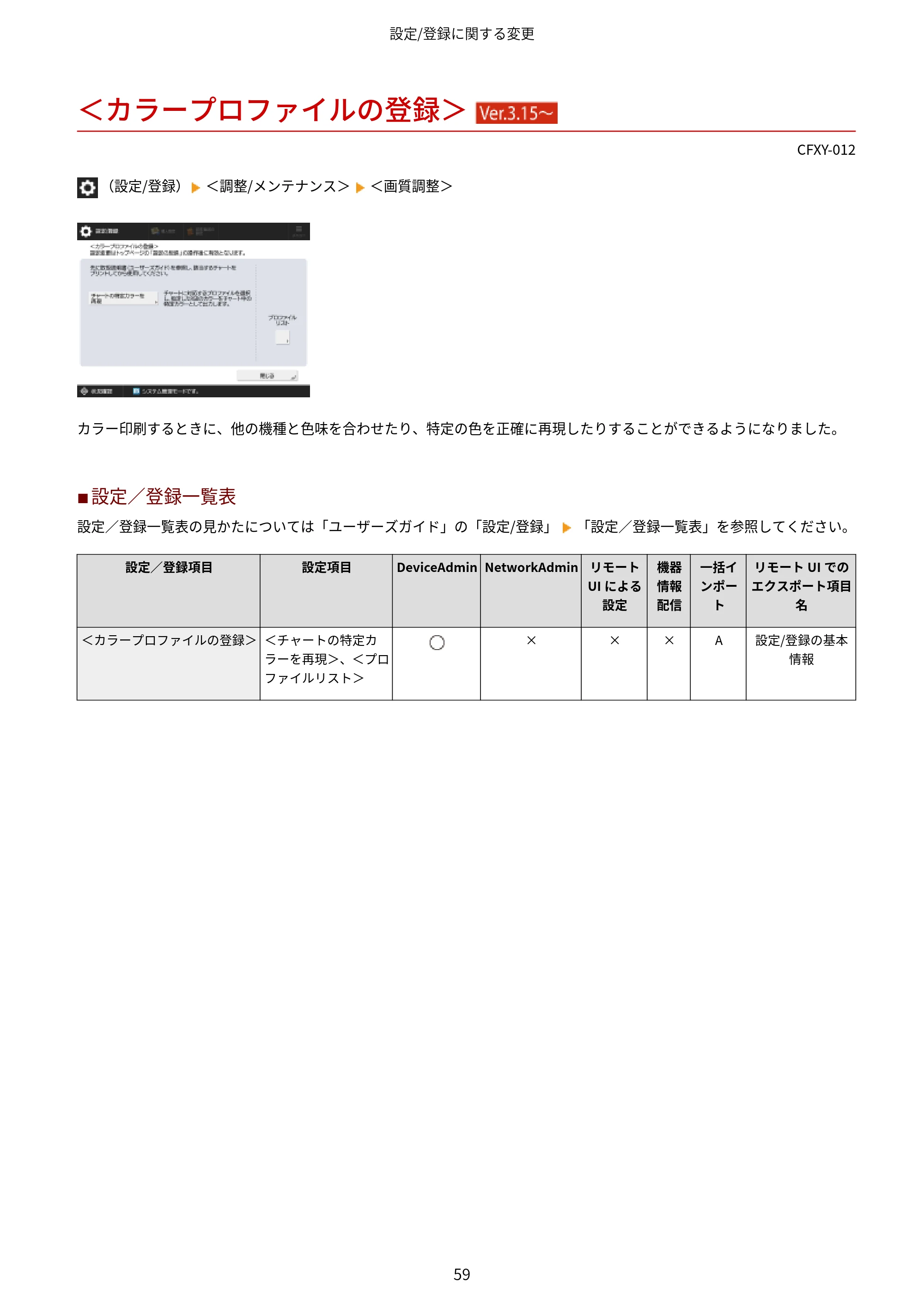 キヤノン LBP961Ci Satera LBP ユーザーズガイド （機能追加のお知らせ） 2025年11月6日更新（PDF：0.98MB） — ＜カラープロファイルの登録＞ （Ver.3.15～） — 原本ページ — 62ページ