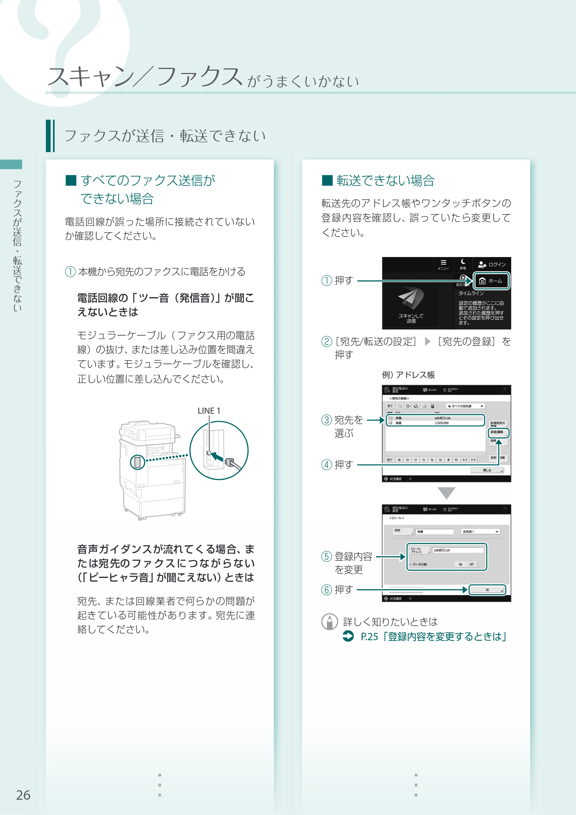 キヤノン A3機用) お困りごと解決ガイド 2020年5月14日更新 （PDF：13.9MB） — ファクスが送信・転送できない — 原本ページ — 26ページ