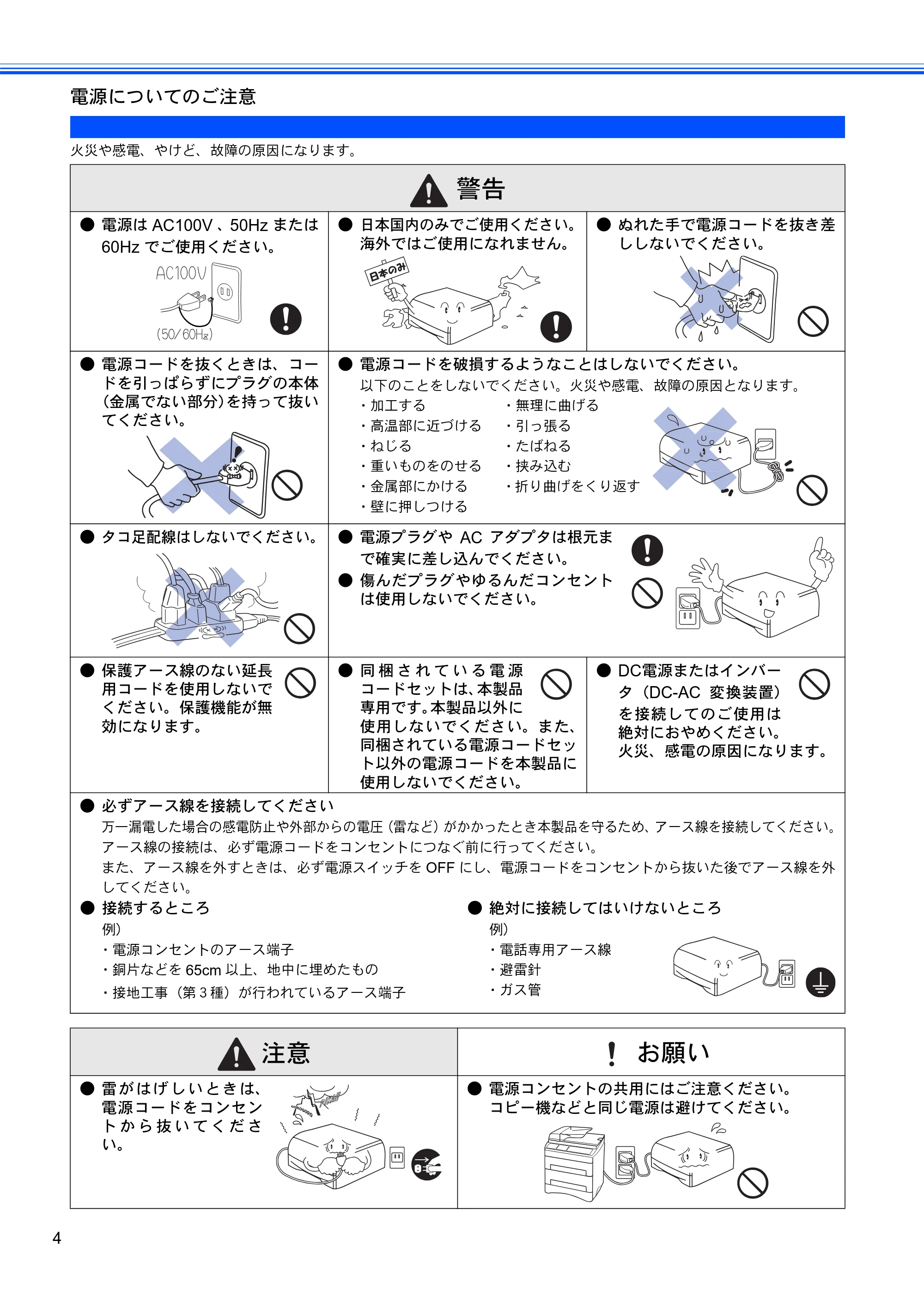 ブラザー HL-5280DW かんたん設置ガイド — 電源についてのご注意 — 原本ページ — 5ページ