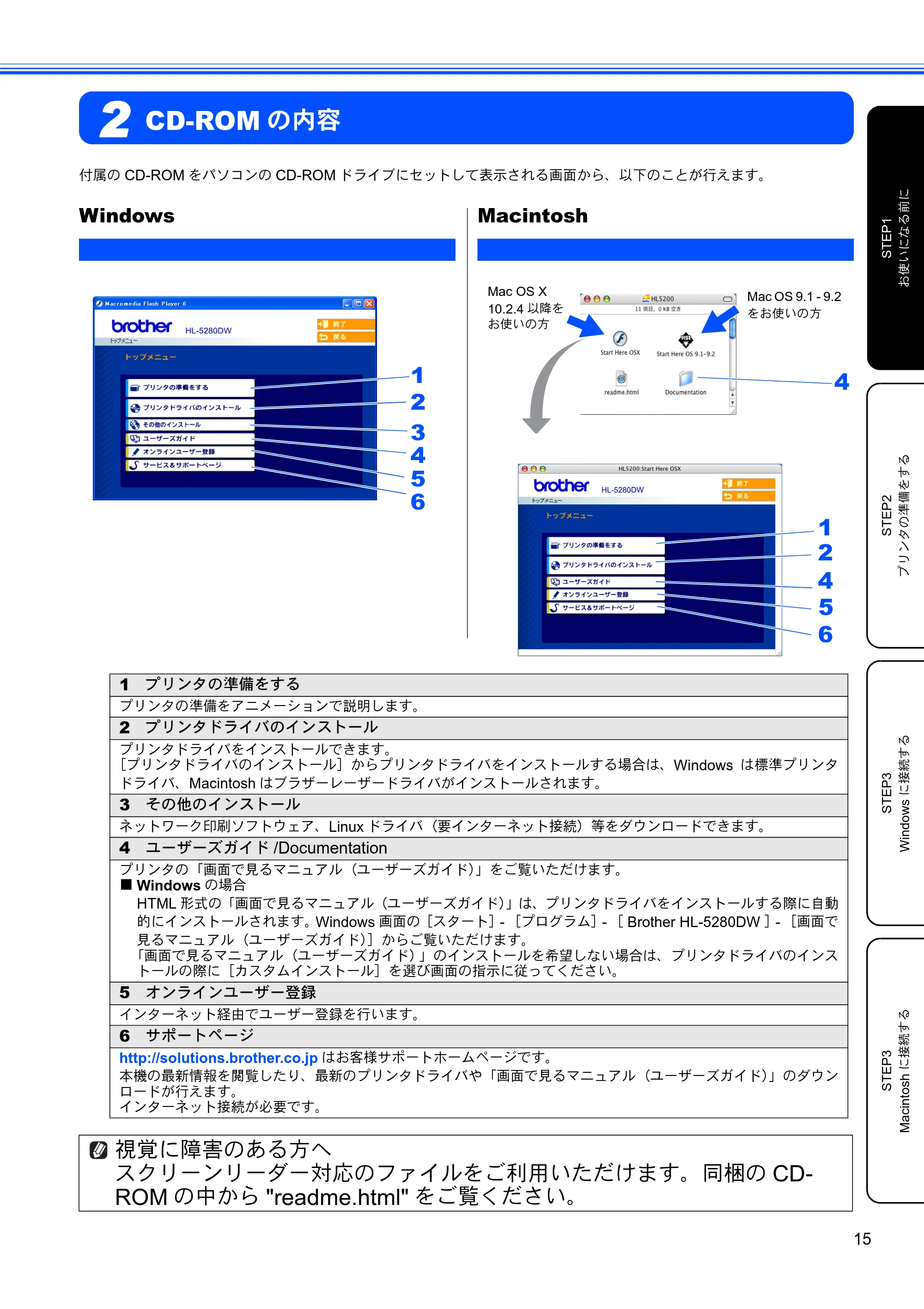ブラザー HL-5280DW かんたん設置ガイド — CD-ROMの内容 — 原本ページ — 16ページ