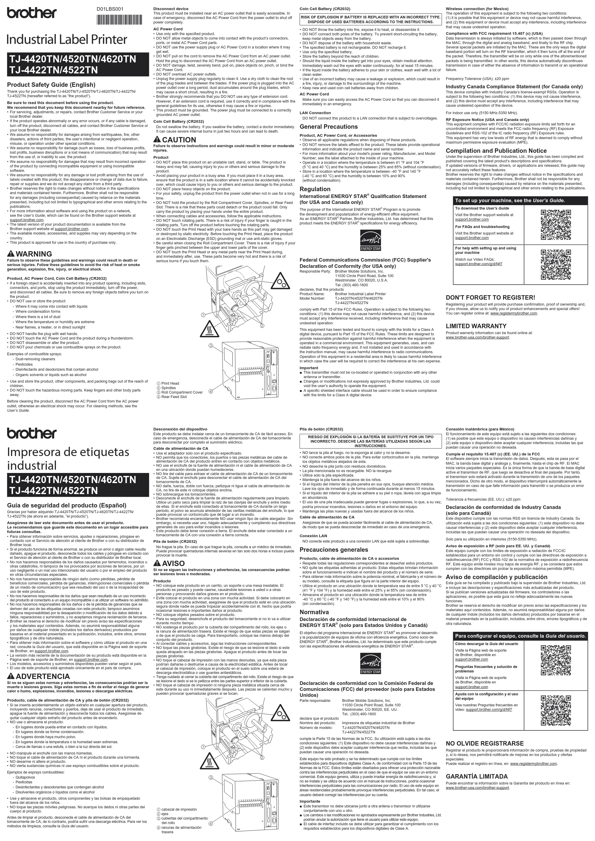 ブラザー TJ-4420TN / TJ-4520TN / TJ-4620TN 安全にお使いいただくために — 原本ページ — 1ページ