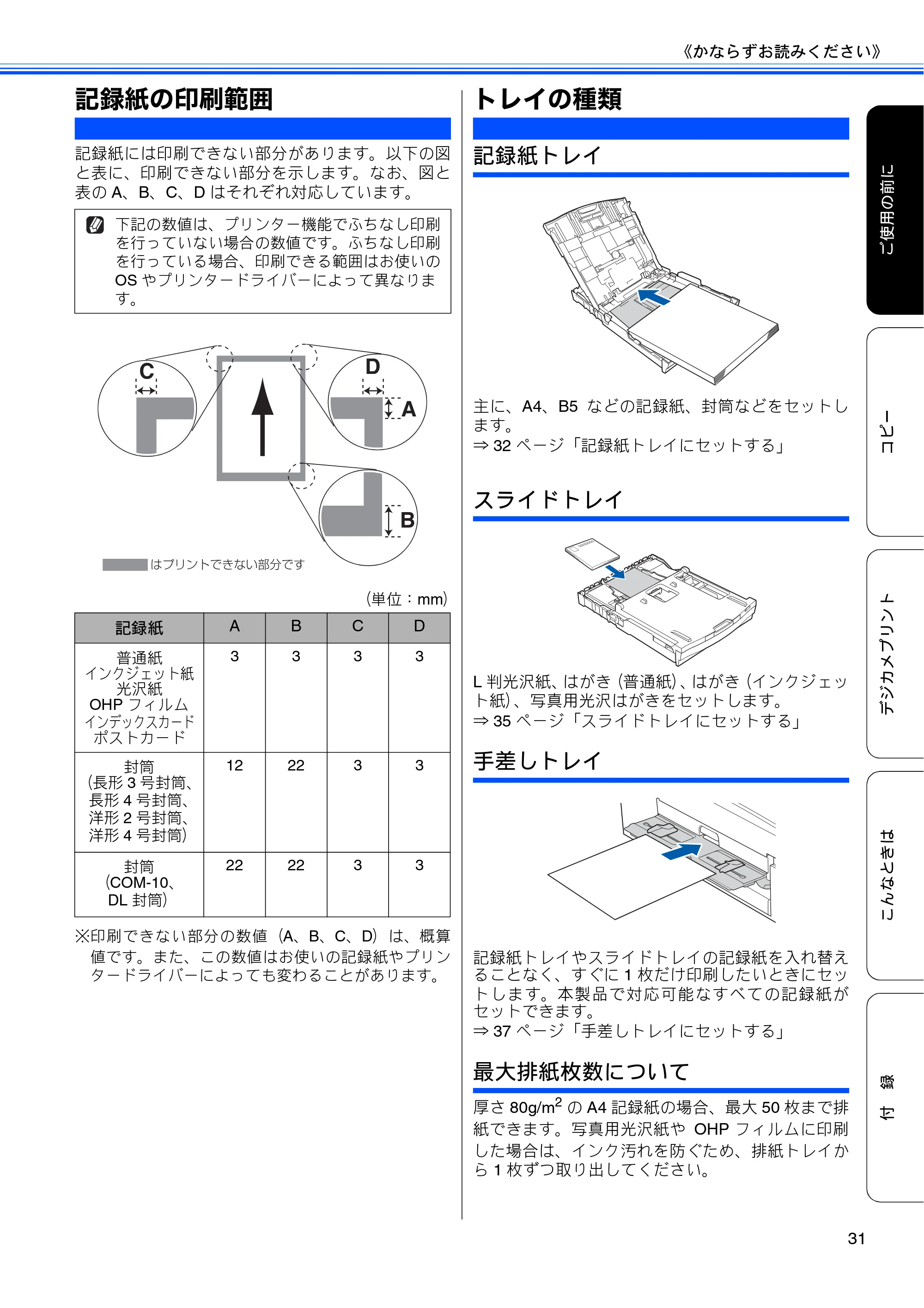 ブラザー DCP-J540N / DCP-J740N ユーザーズガイド ～基本編～ — 記録紙の印刷範囲 — 原本ページ — 33ページ