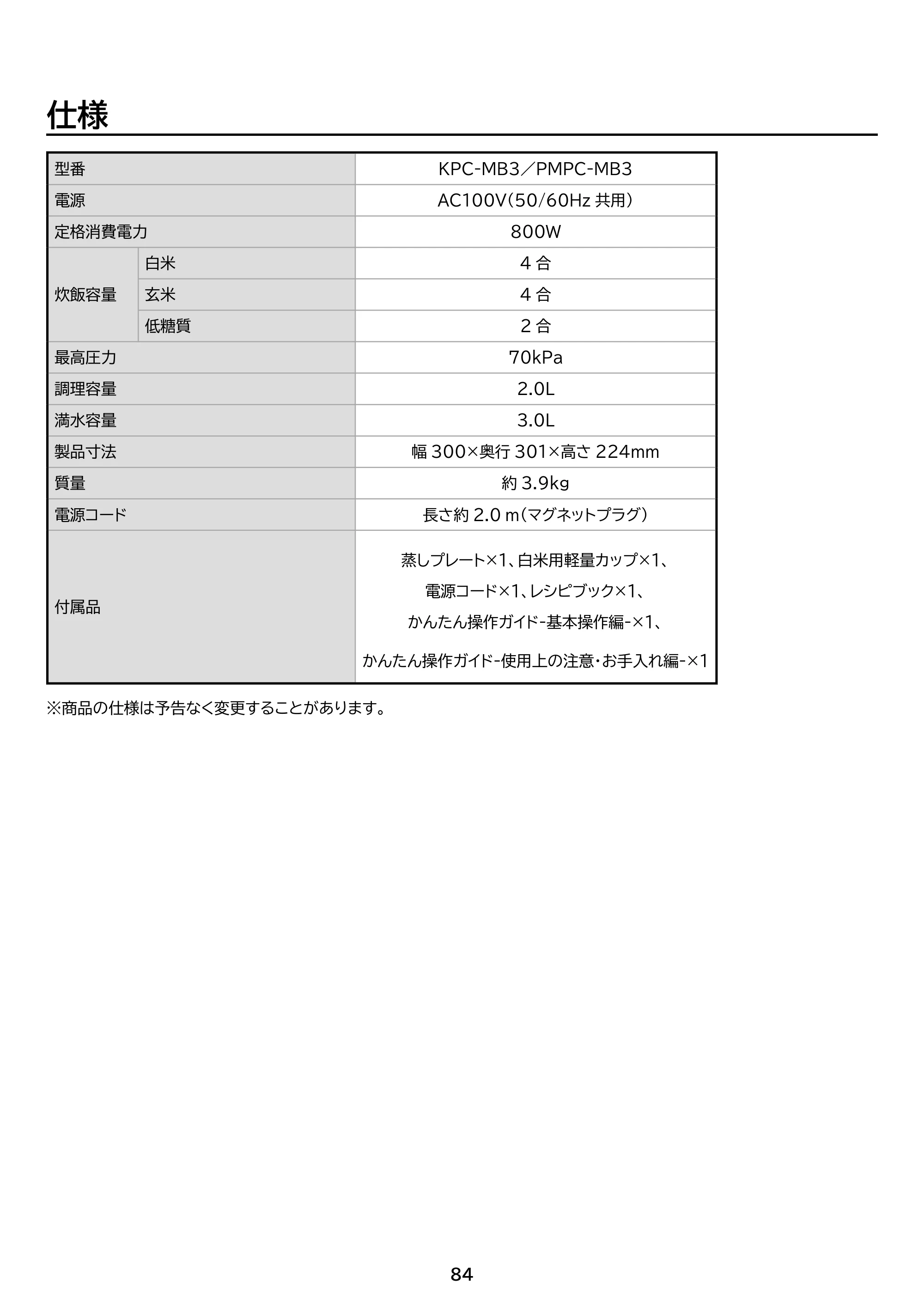 アイリスオーヤマ KPC-MB3 取扱説明書 — 原本ページ — 84ページ