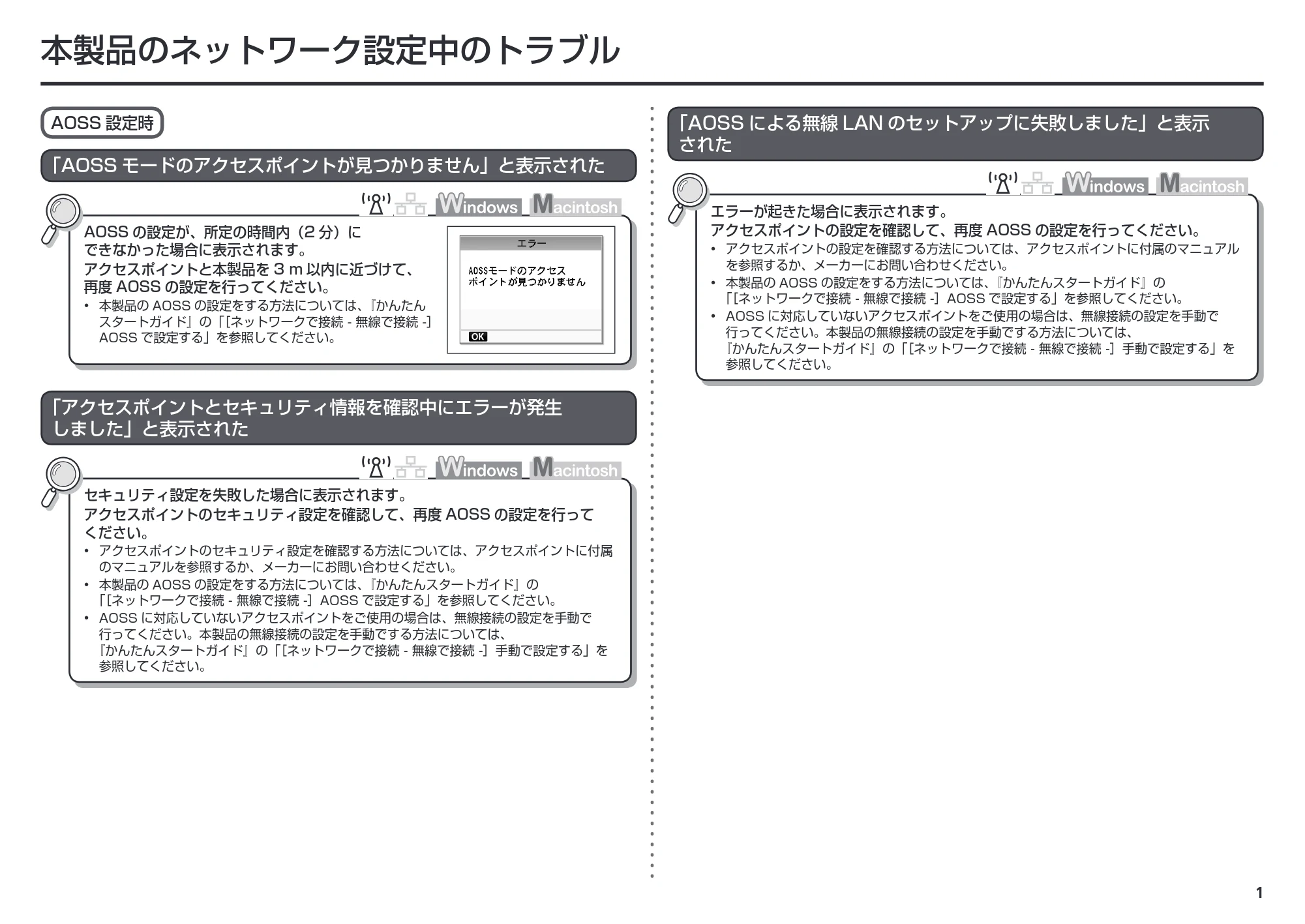 キヤノン PIXUS MP640 ネットワーク設置で困ったときには (PDF形式/3.11Mバイト) — 本製品のネットワーク設定中のトラブル — 原本ページ — 3ページ