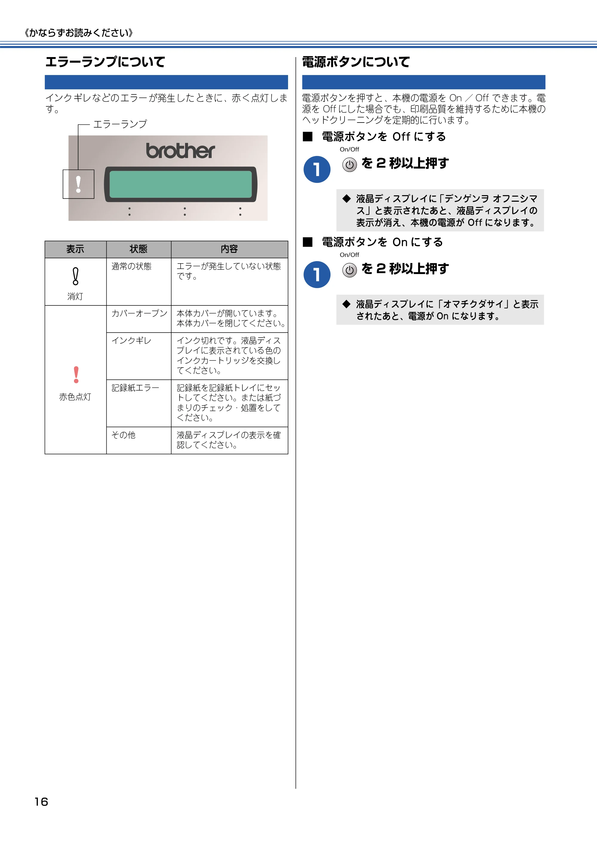 ブラザー DCP-115C 取扱説明書(本体) — エラーランプについて — 原本ページ — 17ページ