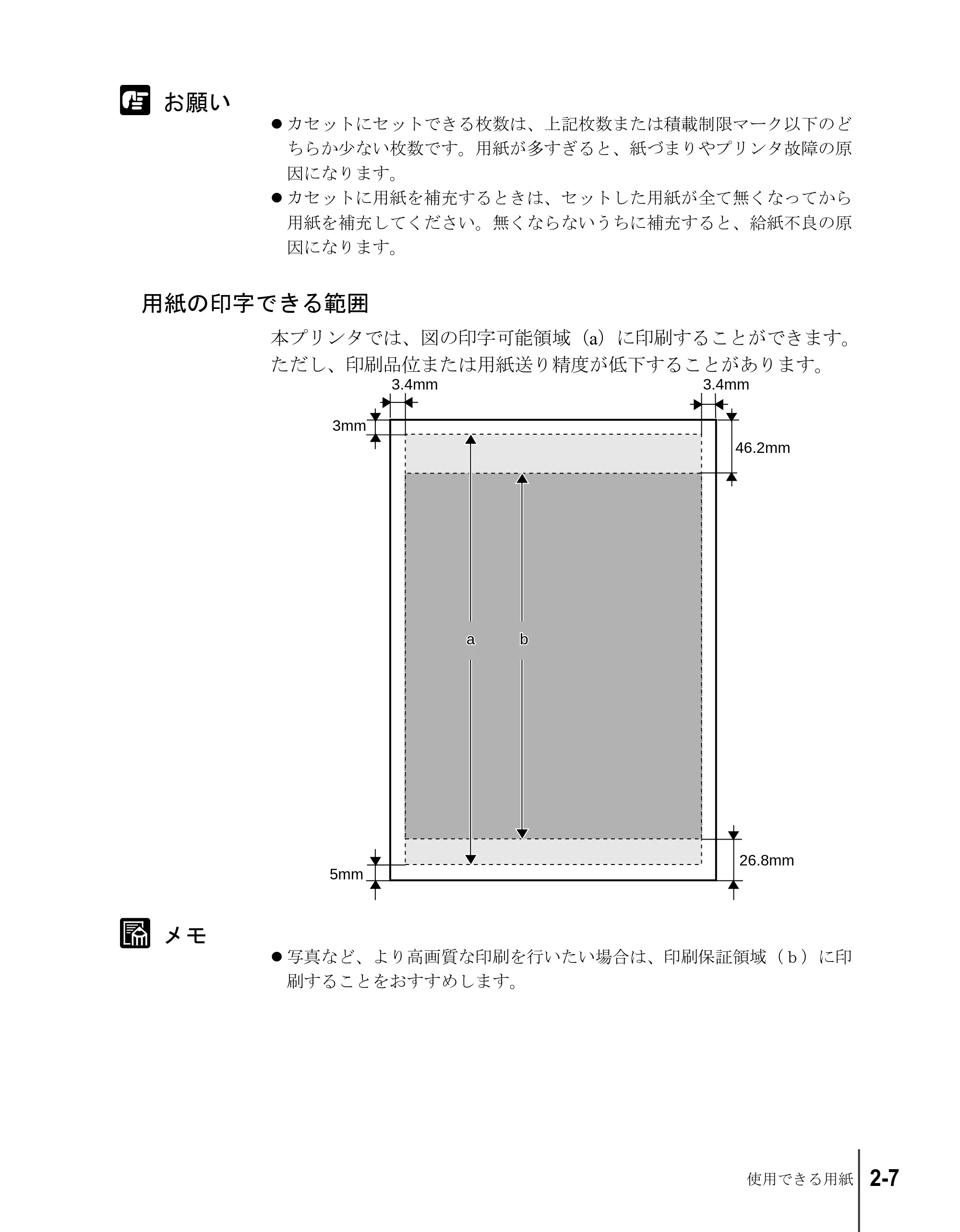 キヤノン W2200S ユーザーズガイド （PDF形式／6.75Mバイト） — 用紙の印字できる範囲 — 原本ページ — 29ページ