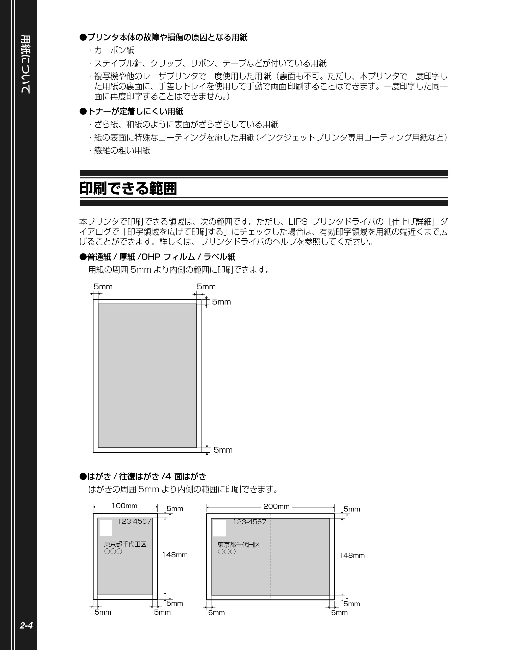 キヤノン LBP3950/3900 かんたん操作ガイド 2006年2月8日掲載 (PDF形式/4.62Mバイト) — 印刷できる範囲 — 原本ページ — 20ページ
