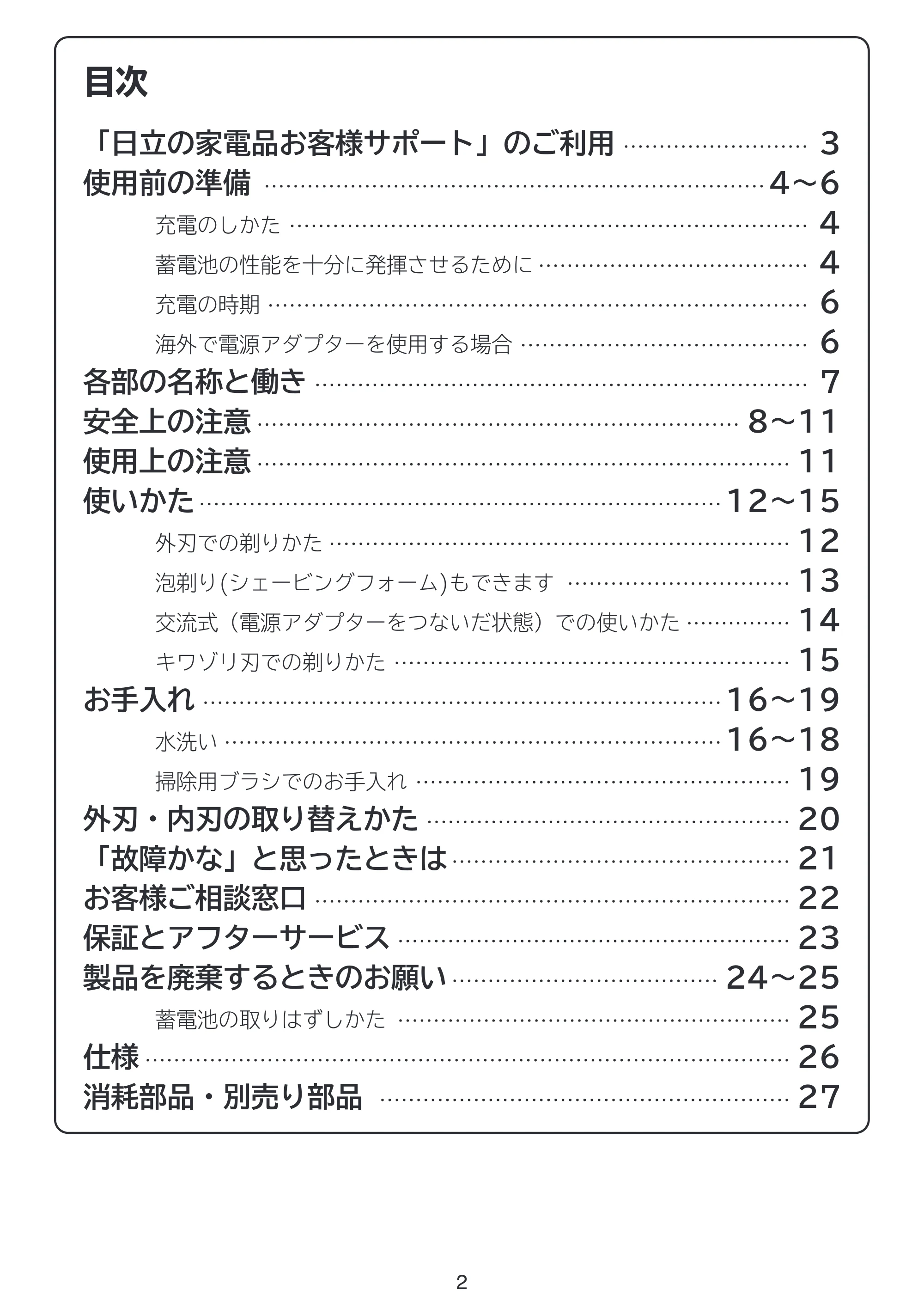 日立 RMH-F470B 取扱説明書 — 目次 — 原本ページ — 2ページ