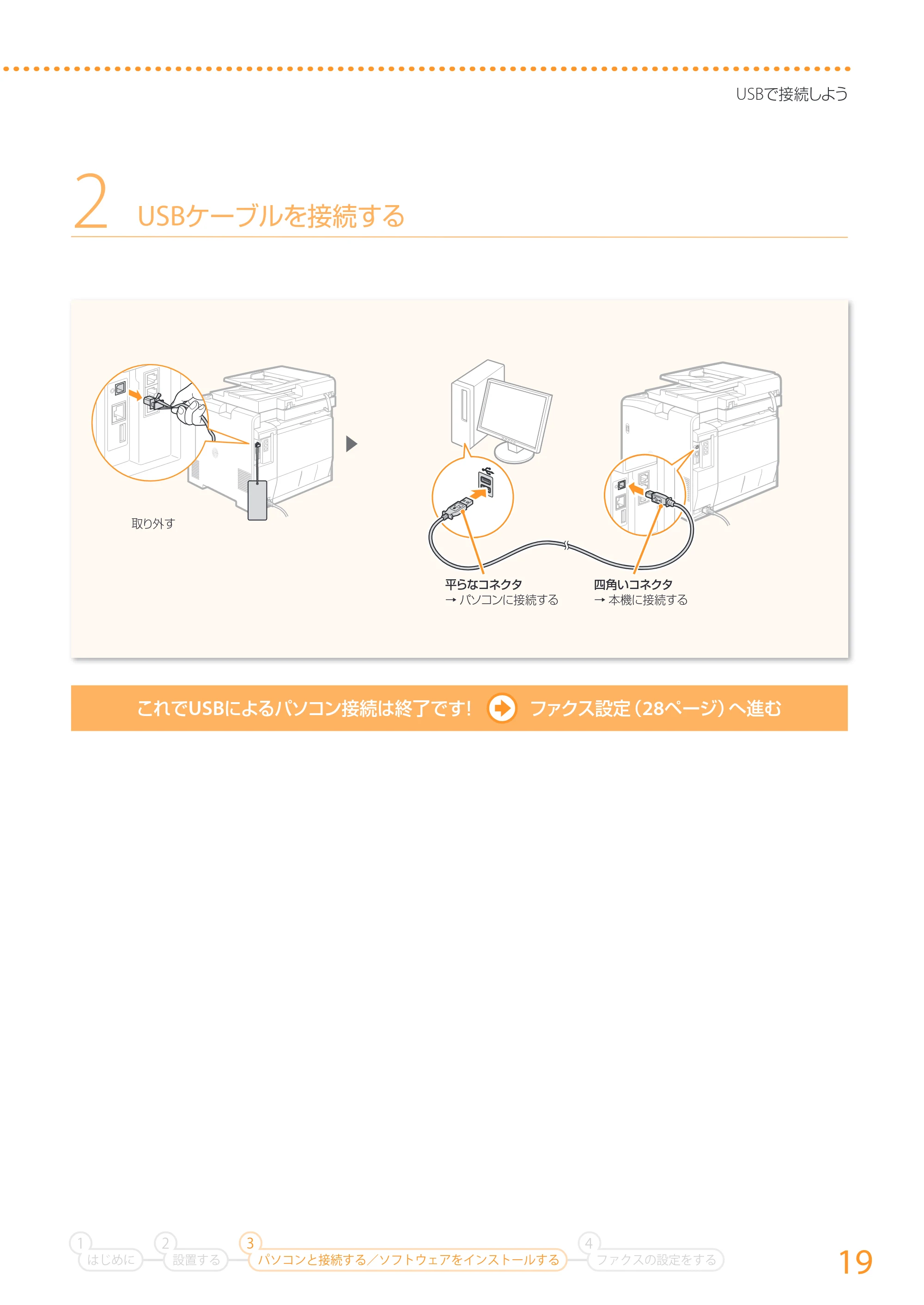 キヤノン MF726Cdw/MF722Cdw/MF628Cw かんたん設置ガイド (MF726Cdw/MF722Cdw) 2015年8月25日掲載(PDF:15.5MB) — 原本ページ — 19ページ