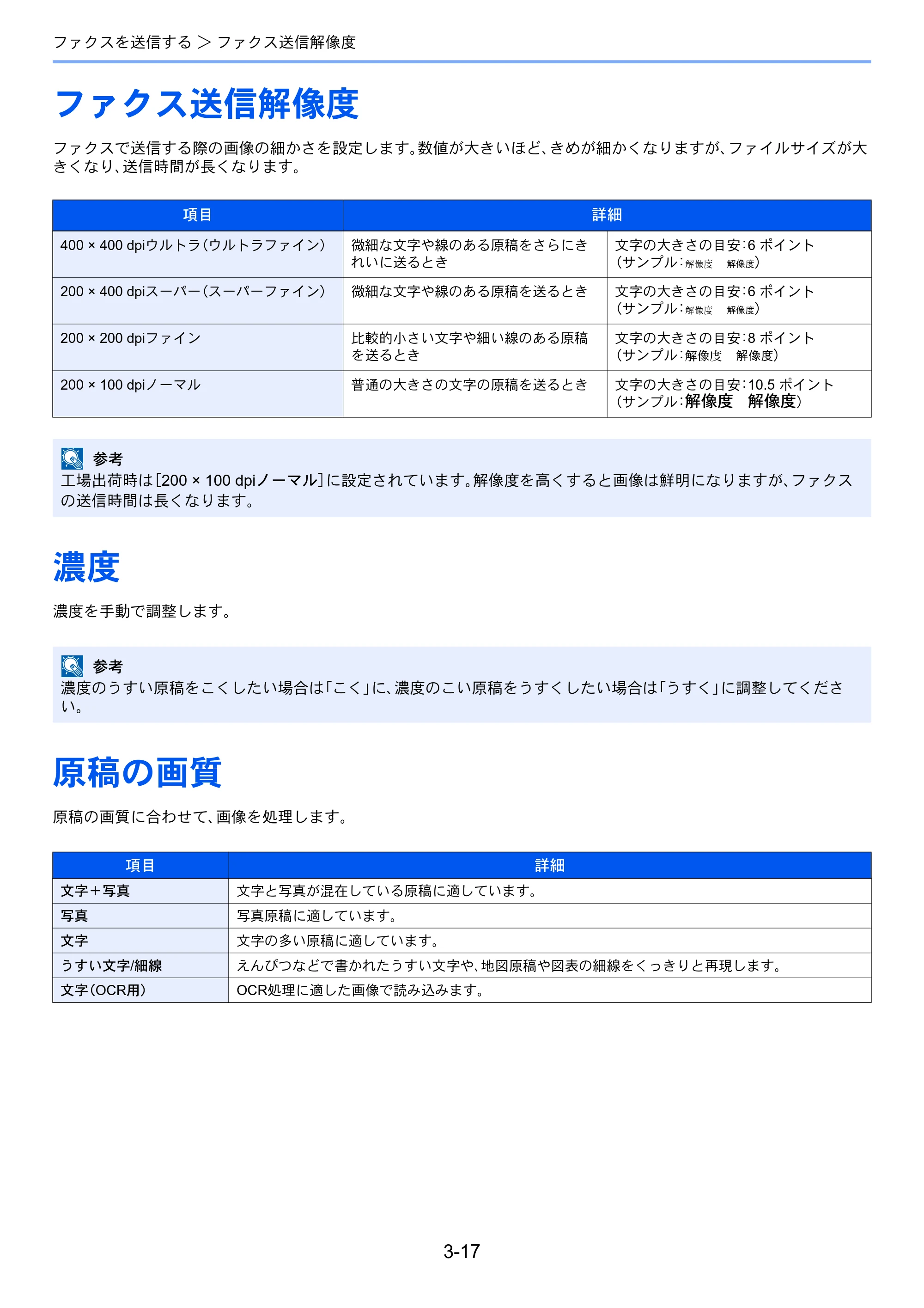 京セラ ECOSYS M6535cidn ECOSYS M6535cidn FAX使用説明書 — ファクス送信解像度 — 原本ページ — 51ページ