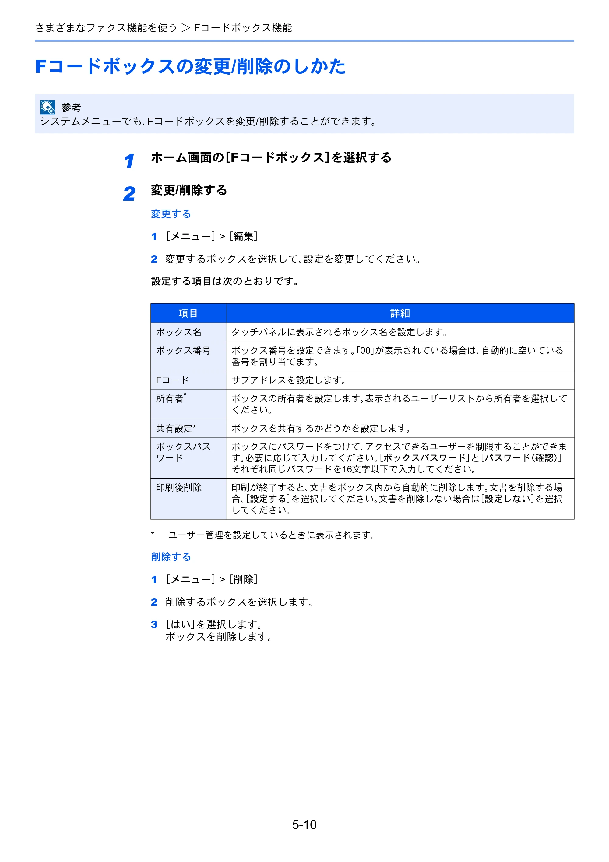 京セラ ECOSYS M6535cidn ECOSYS M6535cidn FAX使用説明書 — Fコードボックスの変更/削除のしかた — 原本ページ — 78ページ