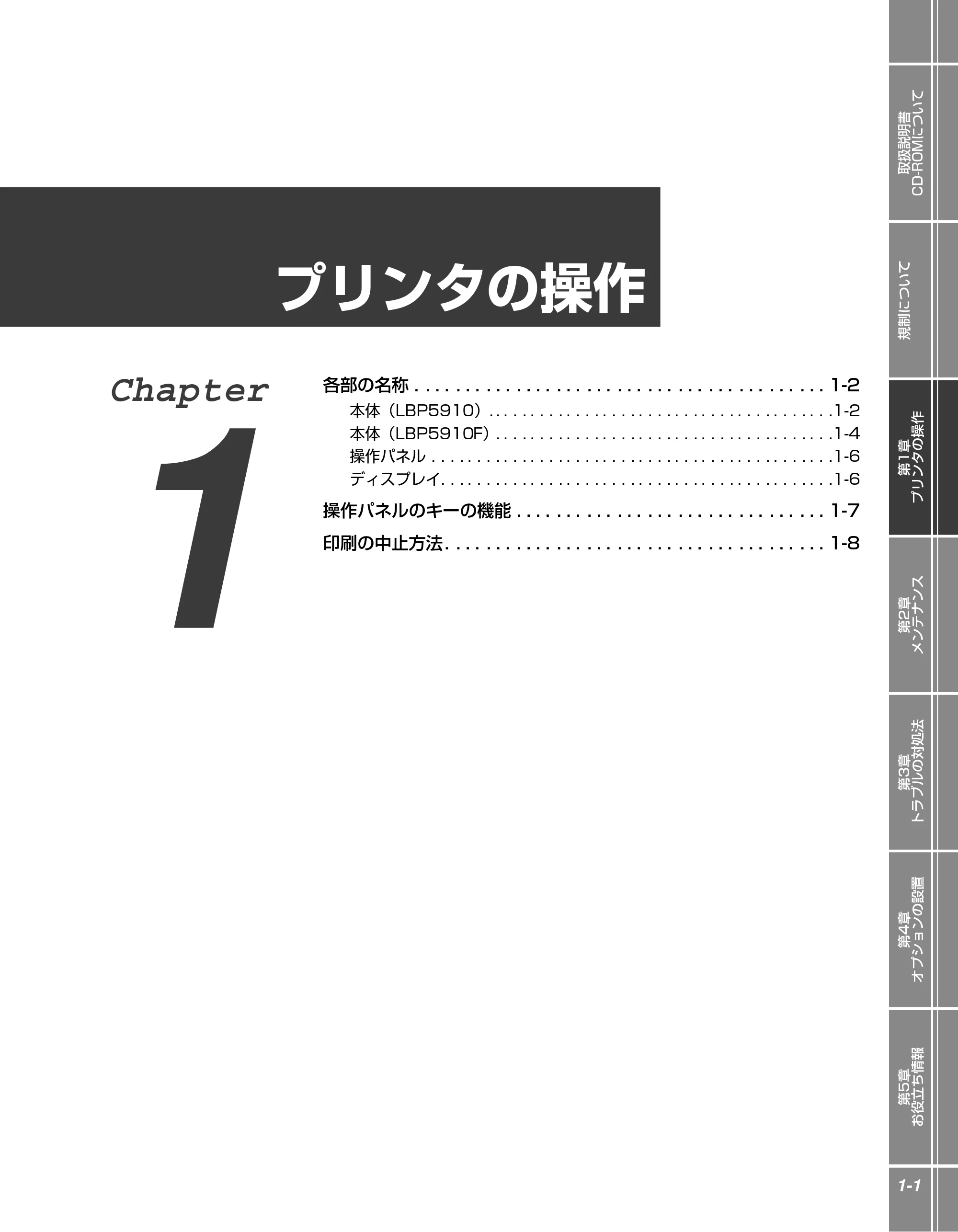 キヤノン LBP5910F/5910 かんたん操作ガイド 2013年6月14日掲載(PDF:7.50MB) — 第1章 プリンタの操作 — 原本ページ — 11ページ