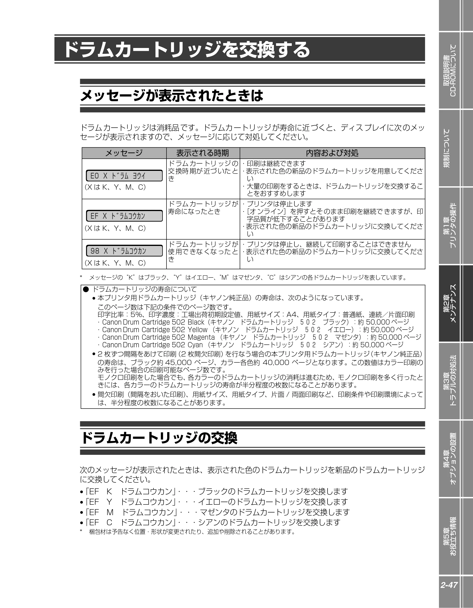 キヤノン LBP5910F/5910 かんたん操作ガイド 2013年6月14日掲載（PDF：7.50MB） — ドラムカートリッジを交換する — 原本ページ — 67ページ