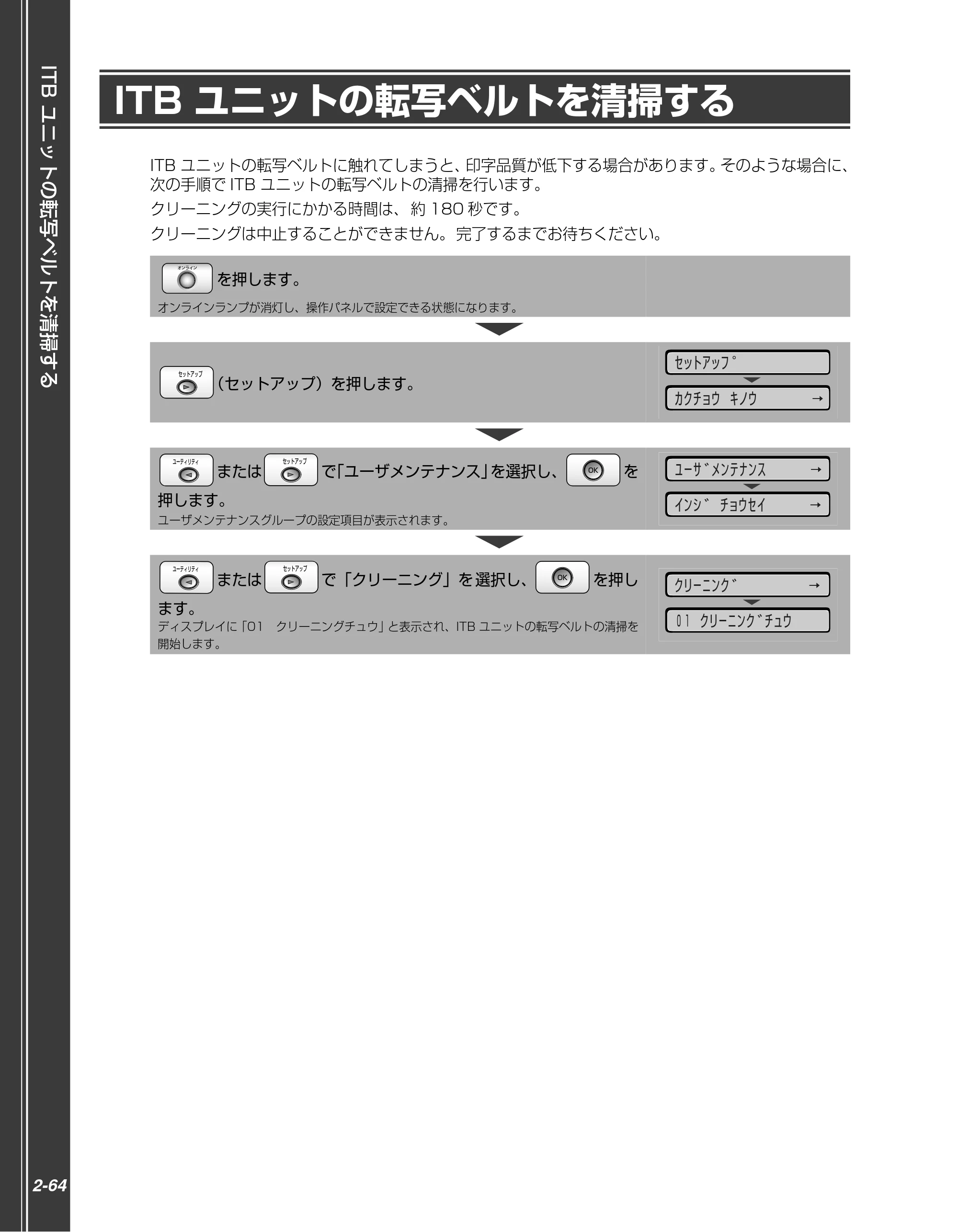 キヤノン LBP5910F/5910 かんたん操作ガイド 2013年6月14日掲載（PDF：7.50MB） — ITB ユニットの転写ベルトを清掃する — 原本ページ — 84ページ