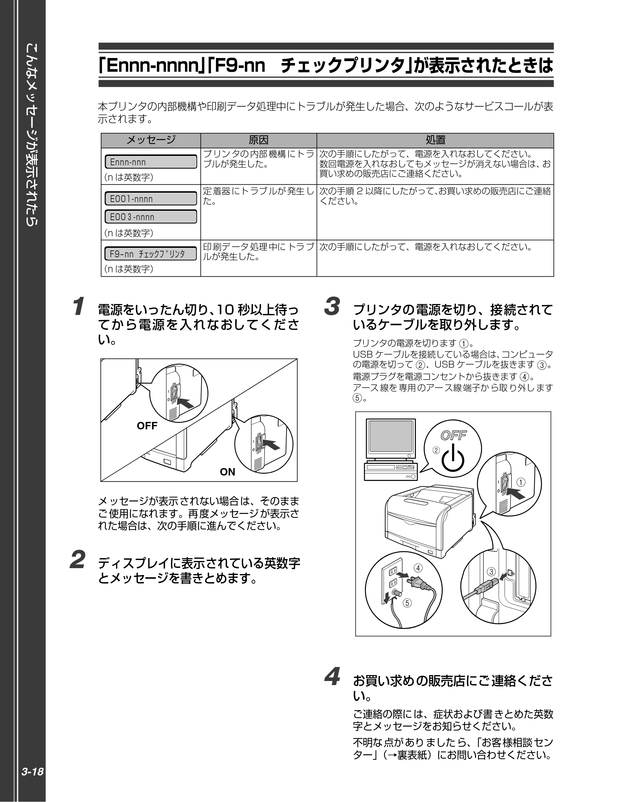 キヤノン LBP5910F/5910 かんたん操作ガイド 2013年6月14日掲載（PDF：7.50MB） — 「Ennn-nnnn」「F9-nn チェックプリンタ」が表示されたときは — 原本ページ — 104ページ