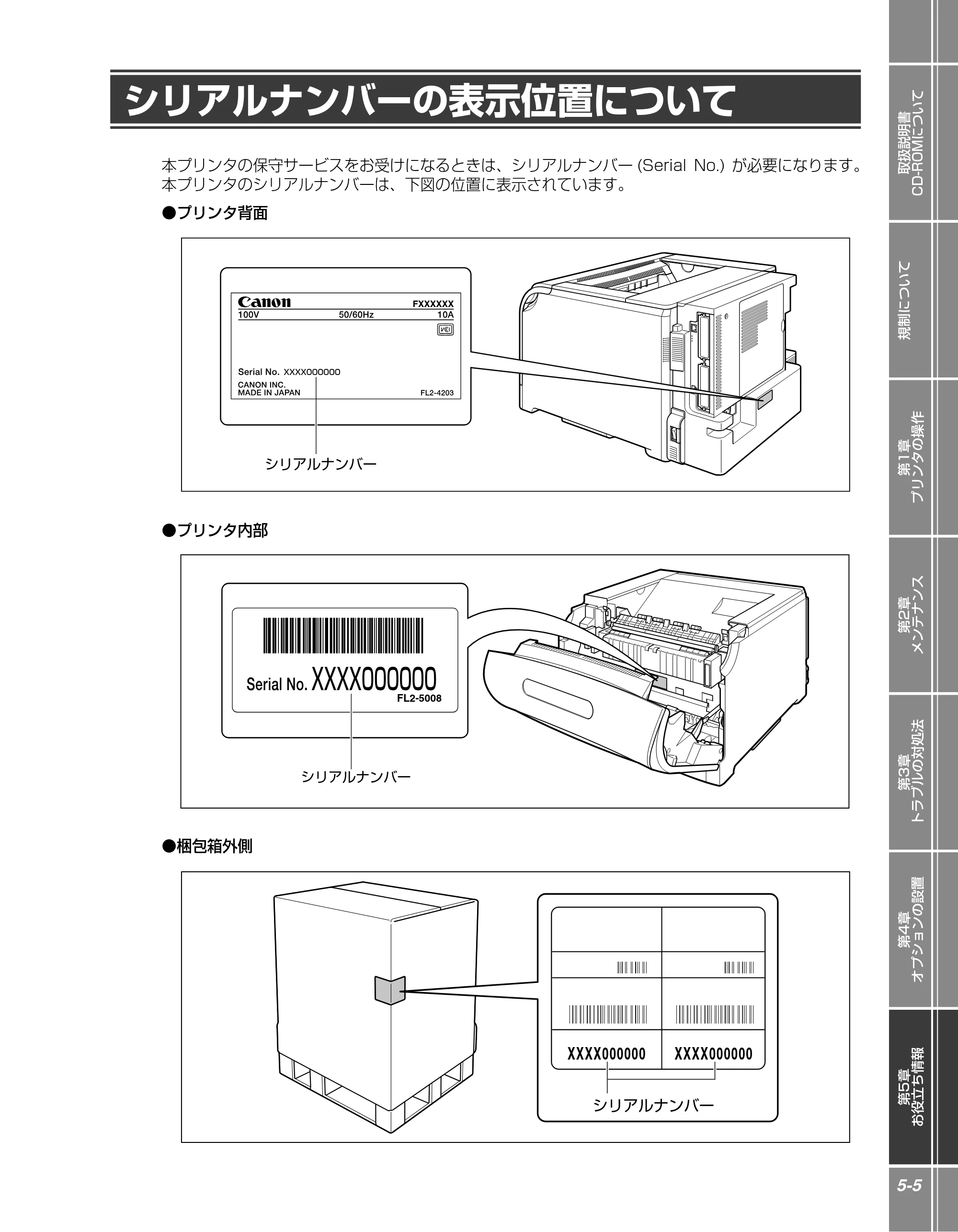 キヤノン LBP5910F/5910 かんたん操作ガイド 2013年6月14日掲載（PDF：7.50MB） — シリアルナンバーの表示位置について — 原本ページ — 145ページ
