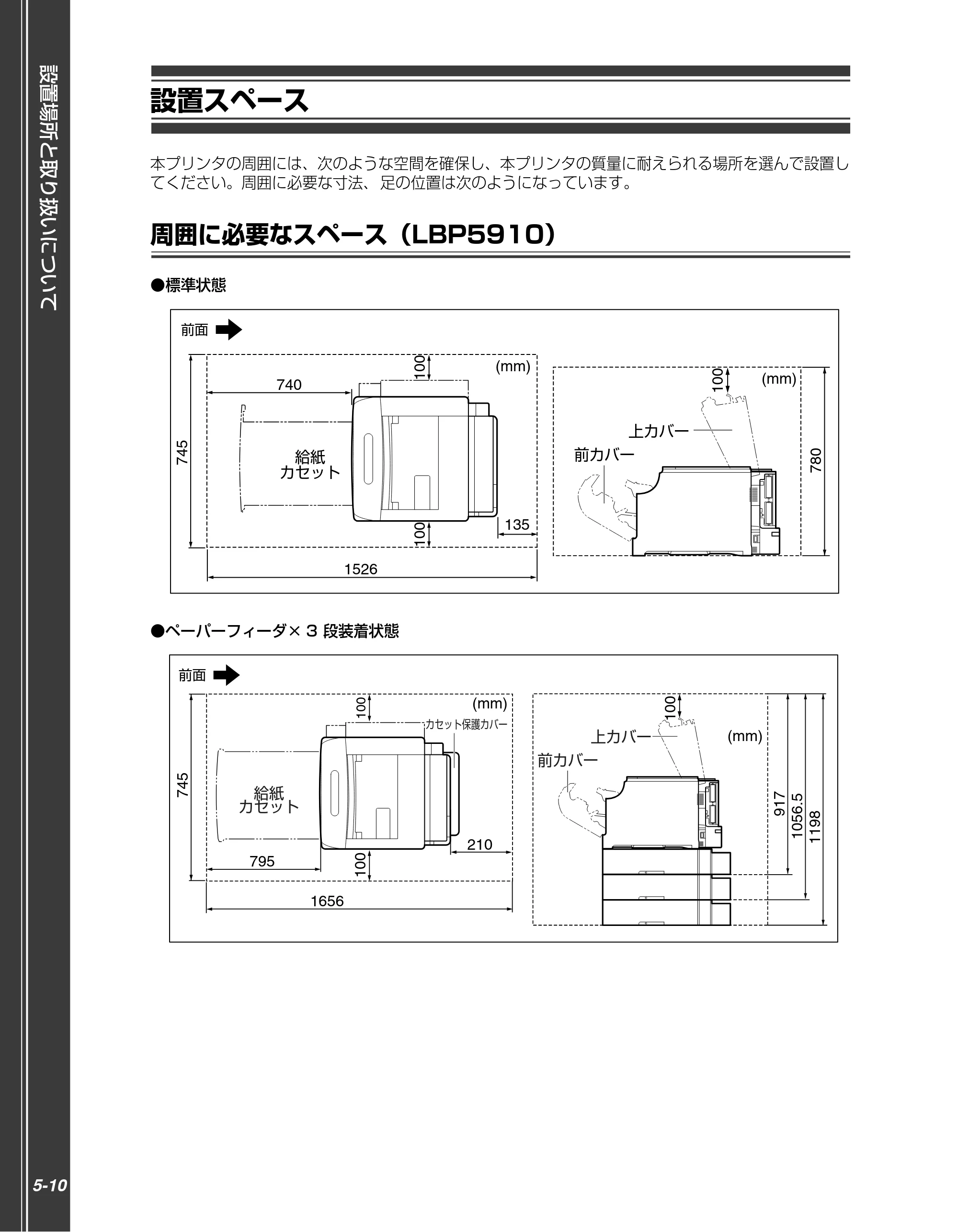 キヤノン LBP5910F/5910 かんたん操作ガイド 2013年6月14日掲載（PDF：7.50MB） — 設置スペース — 原本ページ — 150ページ