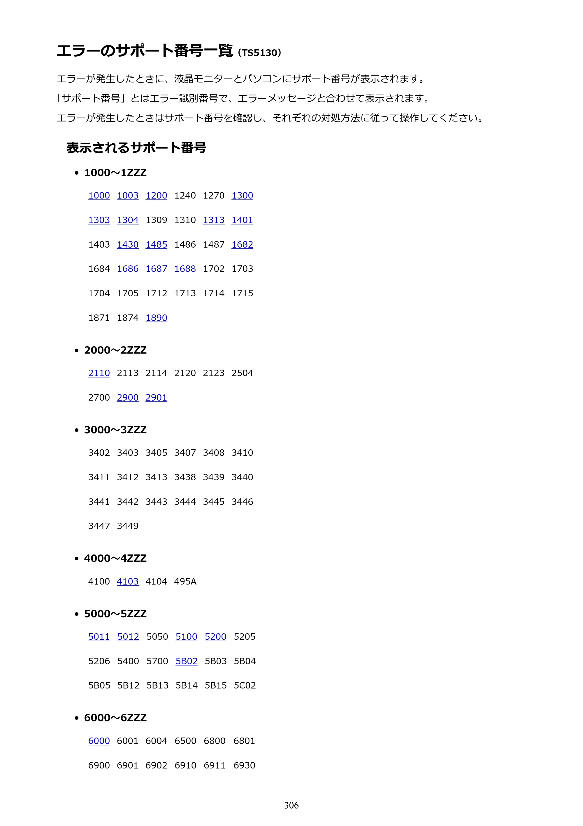 キヤノン PIXUS TS5130S/PIXUS TS5130 PIXUS TS5130 （PDF） オンラインマニュアル - 取扱説明書 - （Mac） 2026年5月21日更新（PDF：4.8MB） — エラーのサポート番号一覧 — 原本ページ — 306ページ