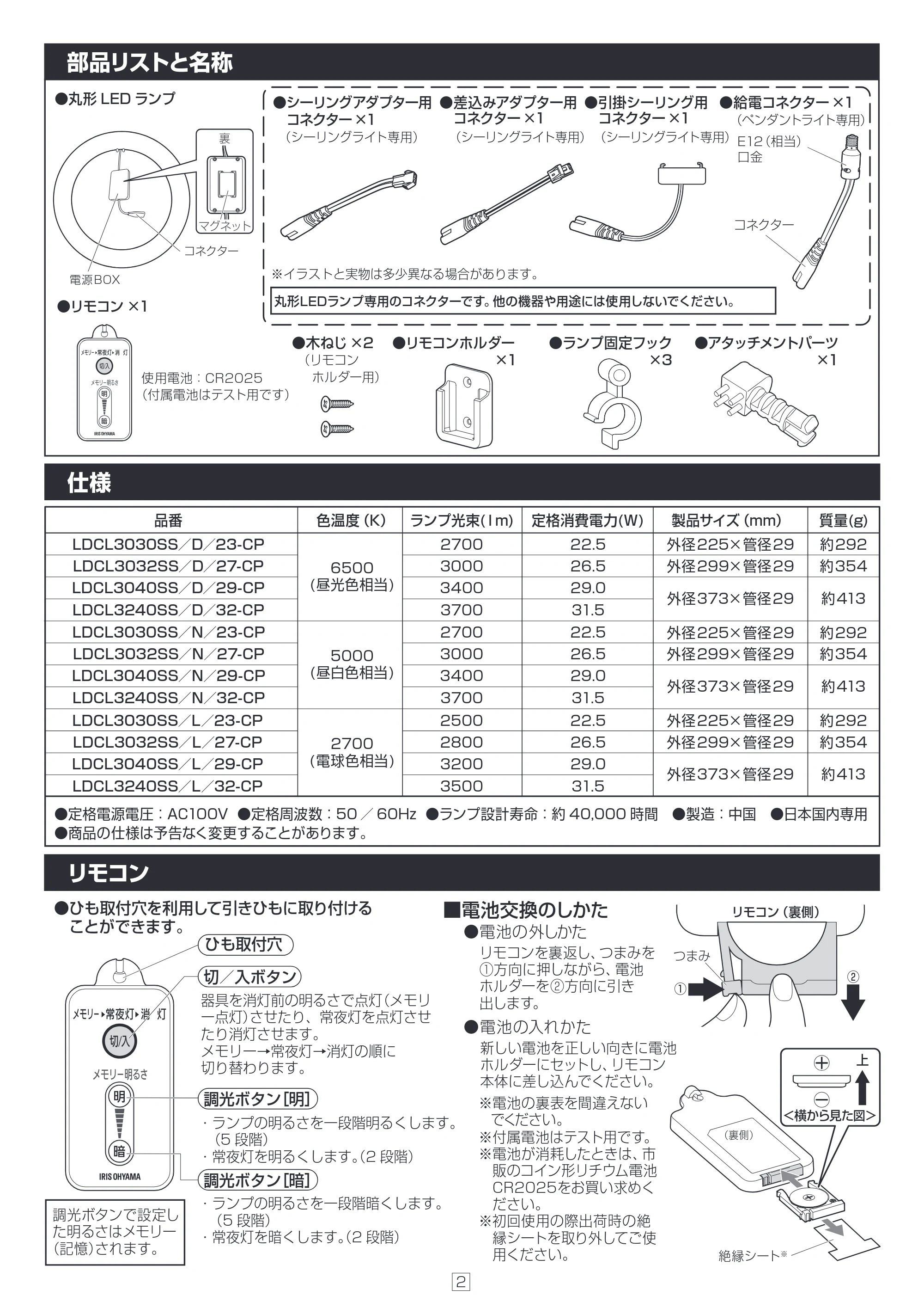 アイリスオーヤマ LDCL3032SS 取扱説明書 — 原本ページ — 2ページ