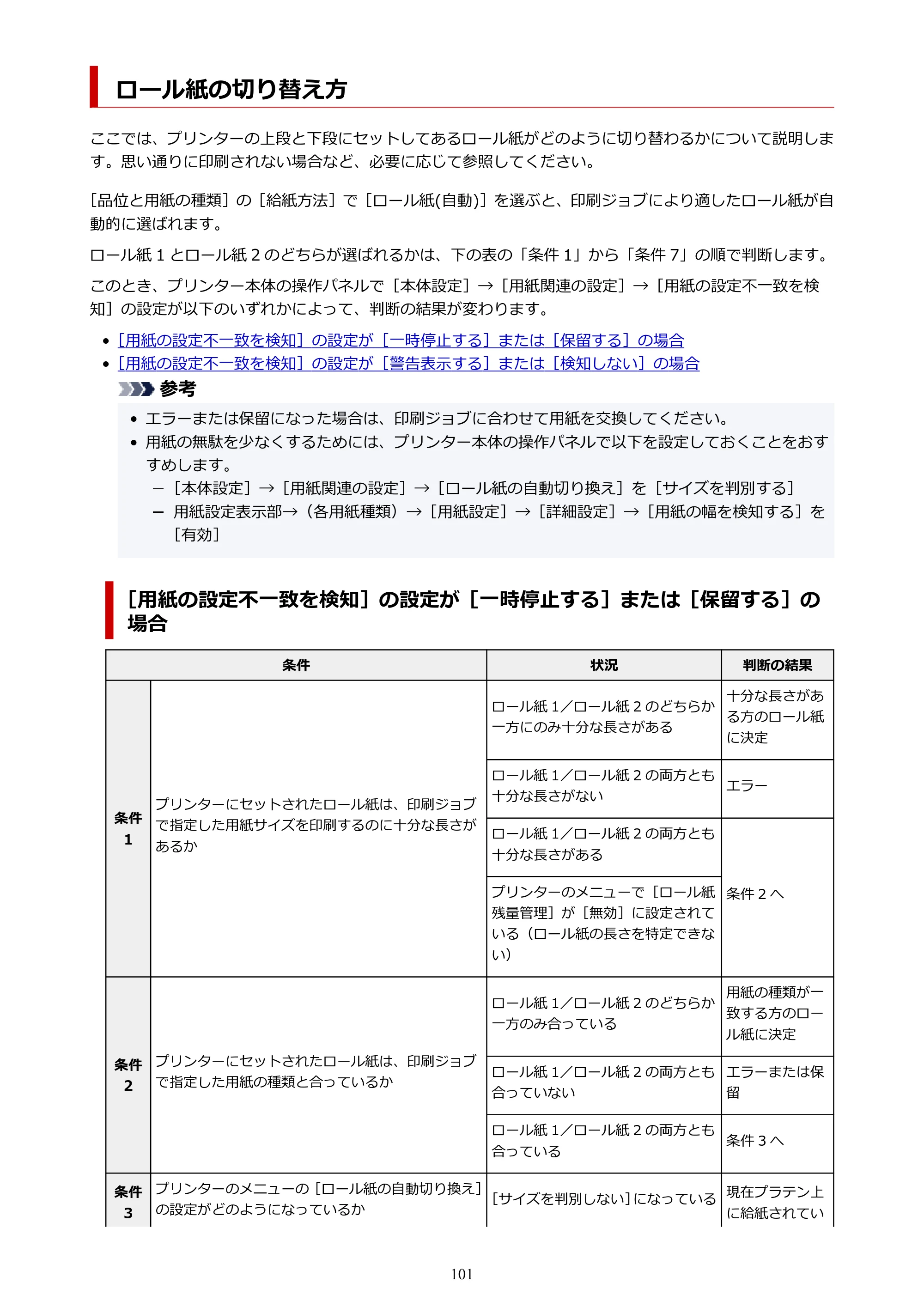 キヤノン TZ-32000 TZ-32000 （PDF） 電子マニュアル （Mac） 2024年10月2日掲載（PDF：12.5MB） — ロール紙の切り替え方 — 原本ページ — 101ページ