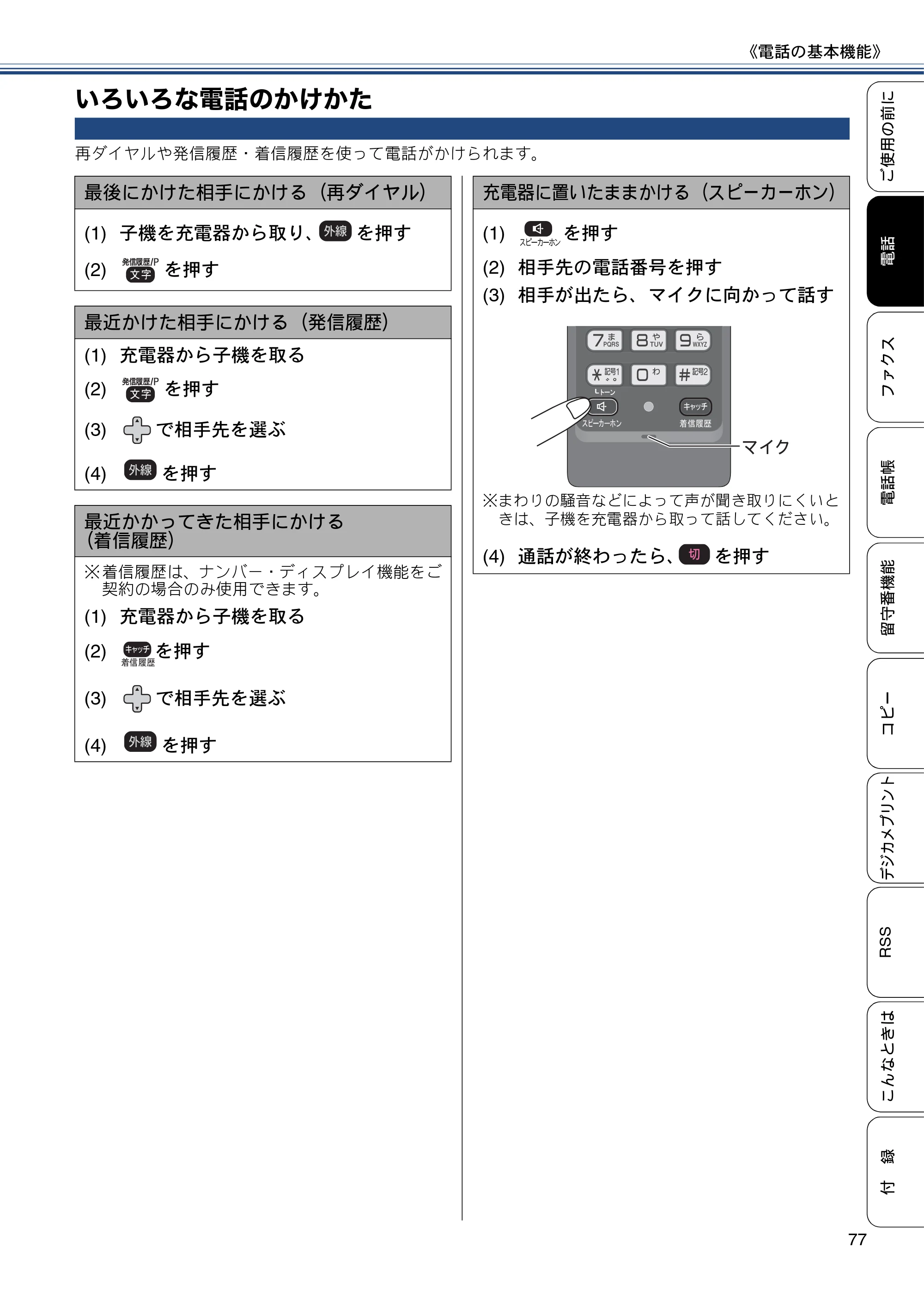 ブラザー MFC-J820DN / MFC-J820DWN / MFC-J890DN / MFC-J890DWN ユーザーズガイド ～基本編～ — いろいろな電話のかけかた — 原本ページ — 77ページ