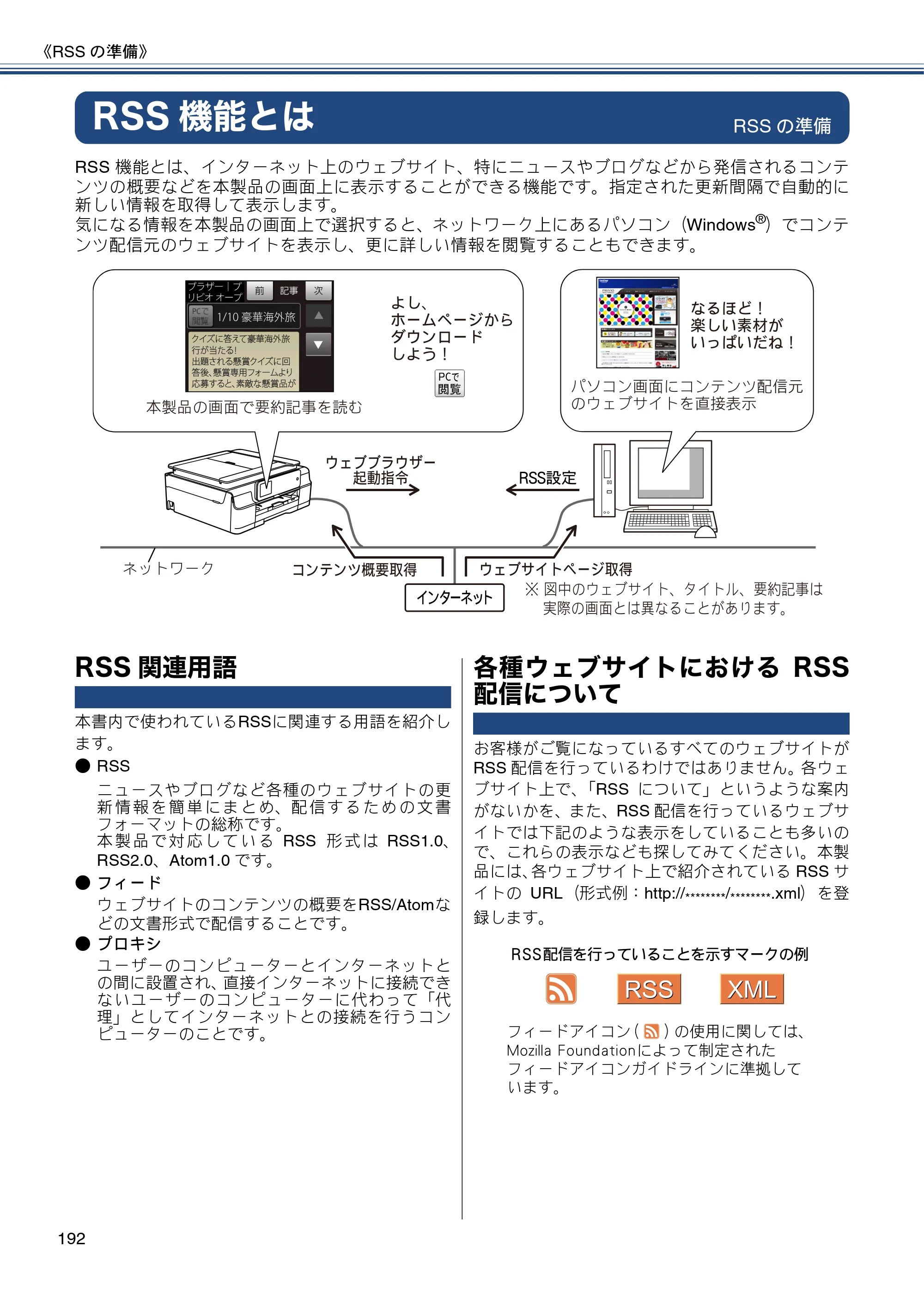 ブラザー MFC-J820DN / MFC-J820DWN / MFC-J890DN / MFC-J890DWN ユーザーズガイド ～基本編～ — RSS機能とは — 原本ページ — 192ページ