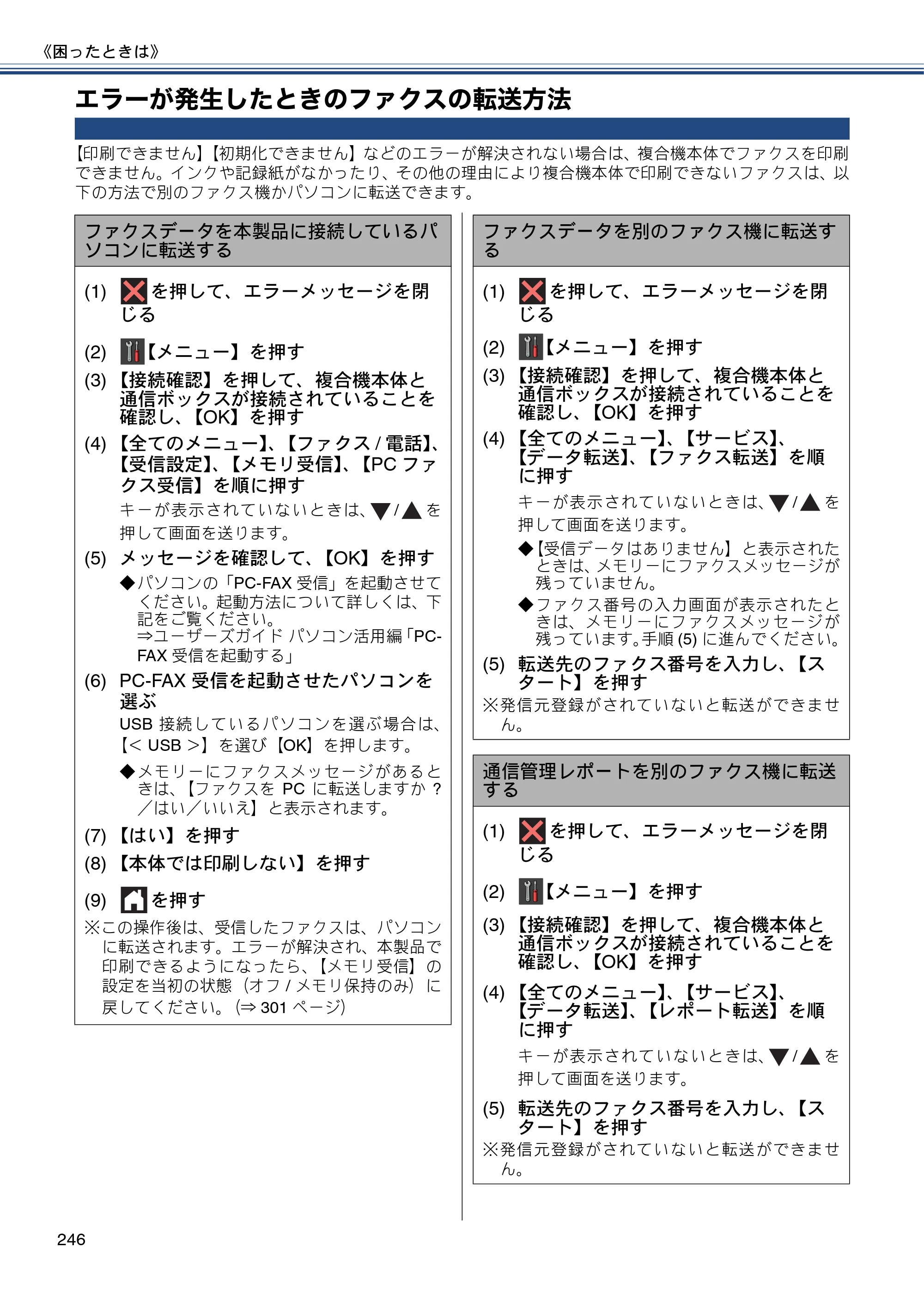 ブラザー MFC-J820DN / MFC-J820DWN / MFC-J890DN / MFC-J890DWN ユーザーズガイド ～基本編～ — エラーが発生したときのファクスの転送方法 — 原本ページ — 246ページ