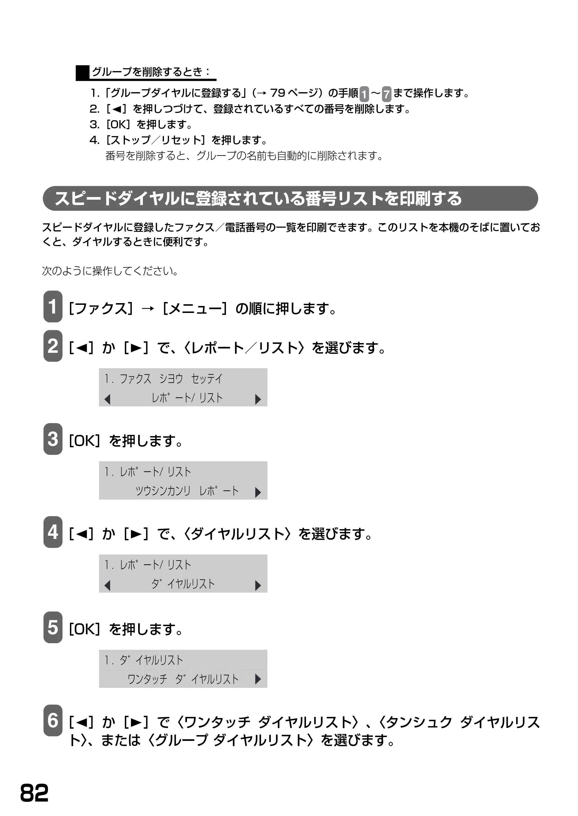 キヤノン PIXUS MP790 基本操作ガイド （PDF形式／6.67Mバイト） — スピードダイヤルに登録されている番号リストを印刷する — 原本ページ — 84ページ