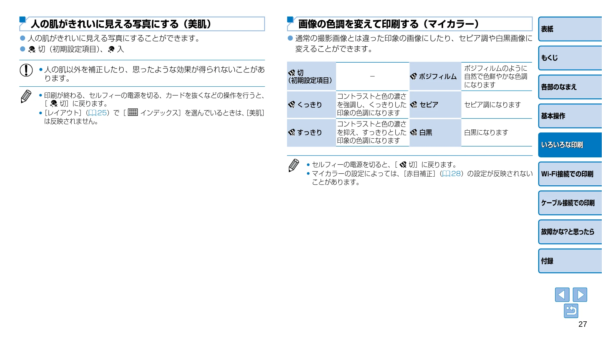 キヤノン SELPHY CP910 プリンターユーザーガイド (PDF:2.33MB) — 人の肌がきれいに見える写真にする(美肌) — 原本ページ — 27ページ