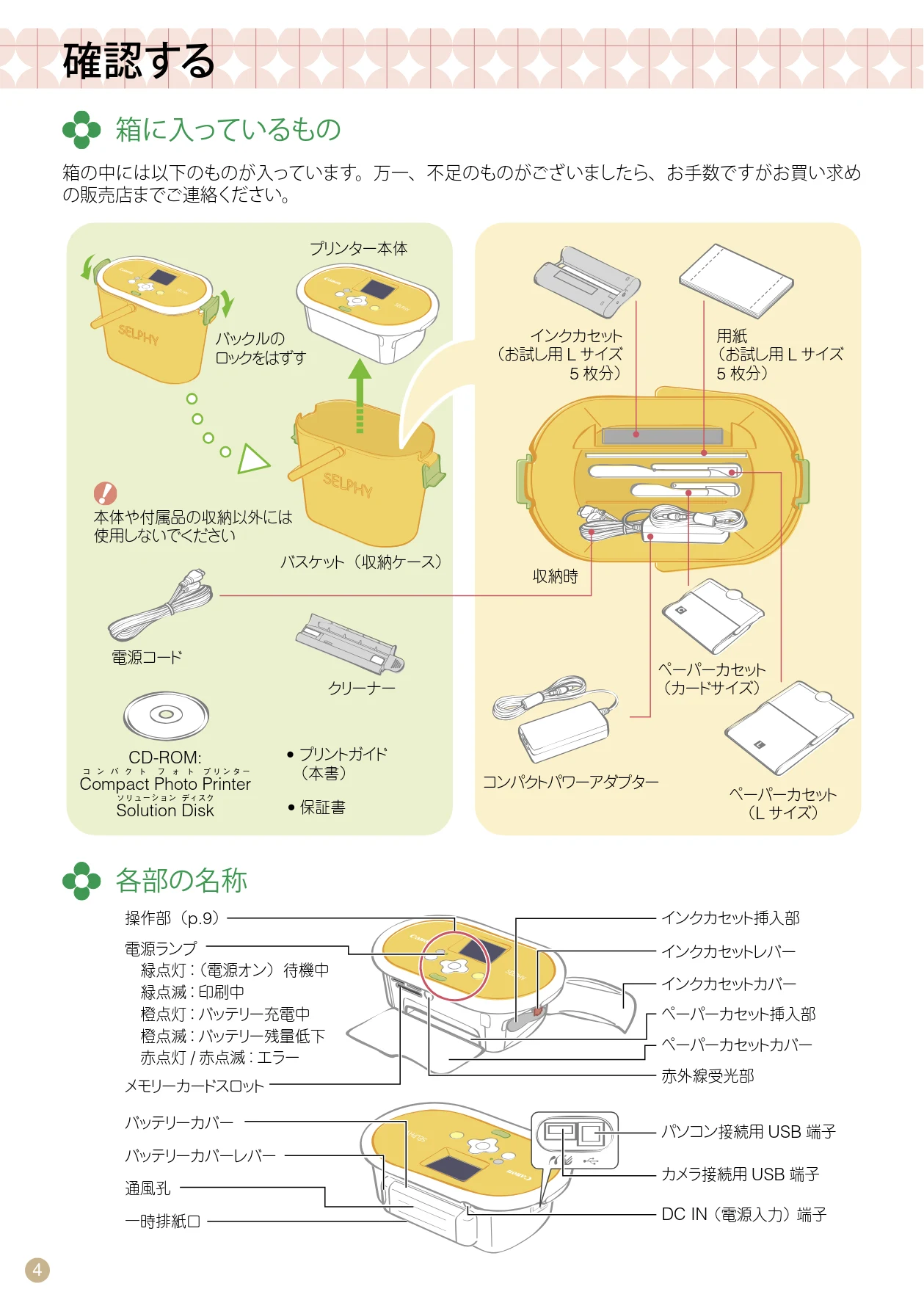 キヤノン SELPHY CP770 プリントガイド (PDF形式/8.09Mバイト) — 確認する — 図版 4-1 — 4ページ