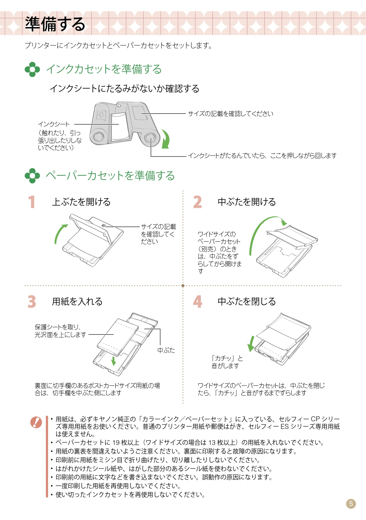 キヤノン SELPHY CP770 プリントガイド (PDF形式/8.09Mバイト) — 準備する — 図版 5-1 — 5ページ