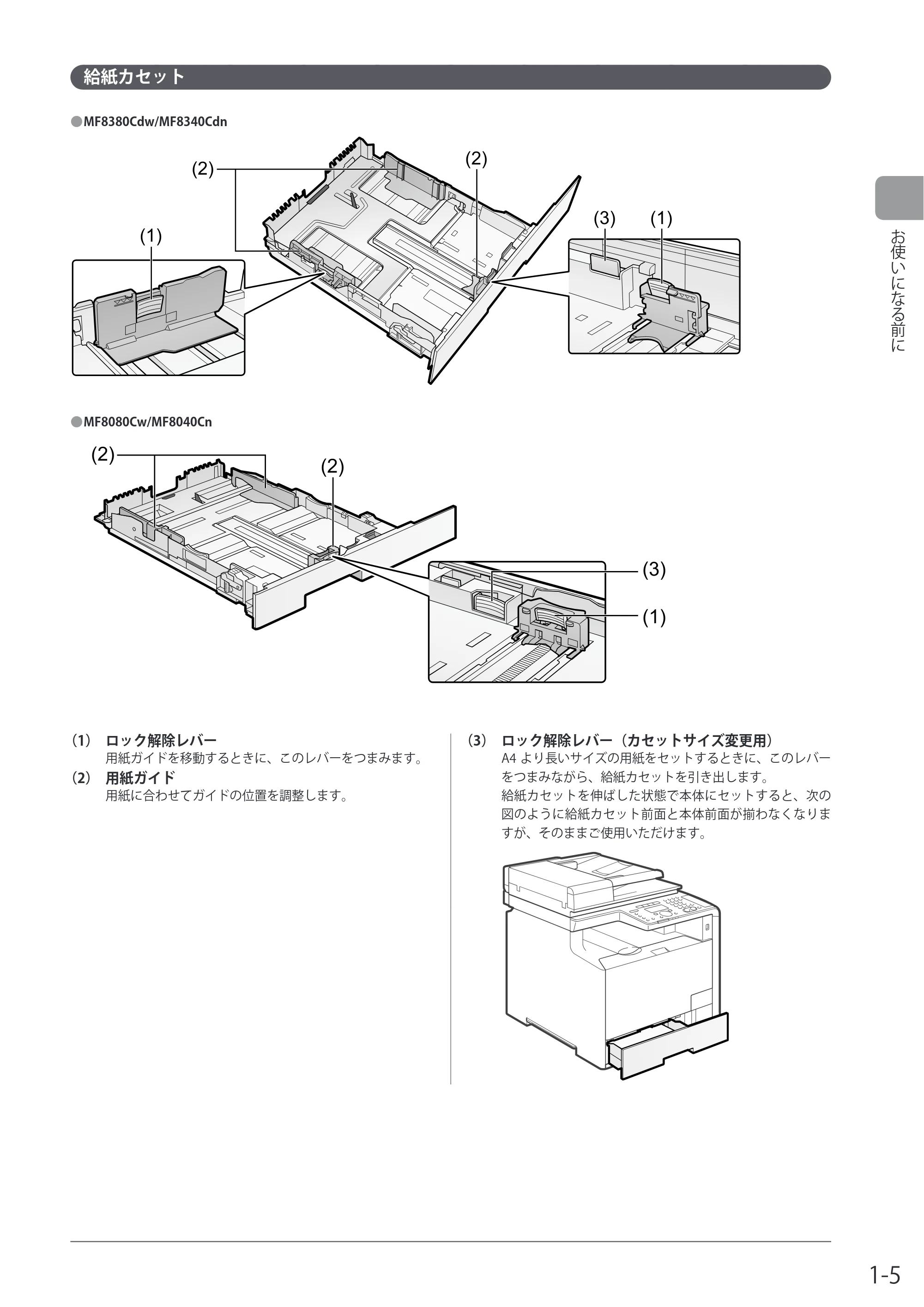 キヤノン MF8080Cw/MF8040Cn / MF8380Cdw/MF8340Cdn 基本操作ガイド 2011年10月20日更新（PDF：12.8MB） — 給紙カセット — 原本ページ — 27ページ