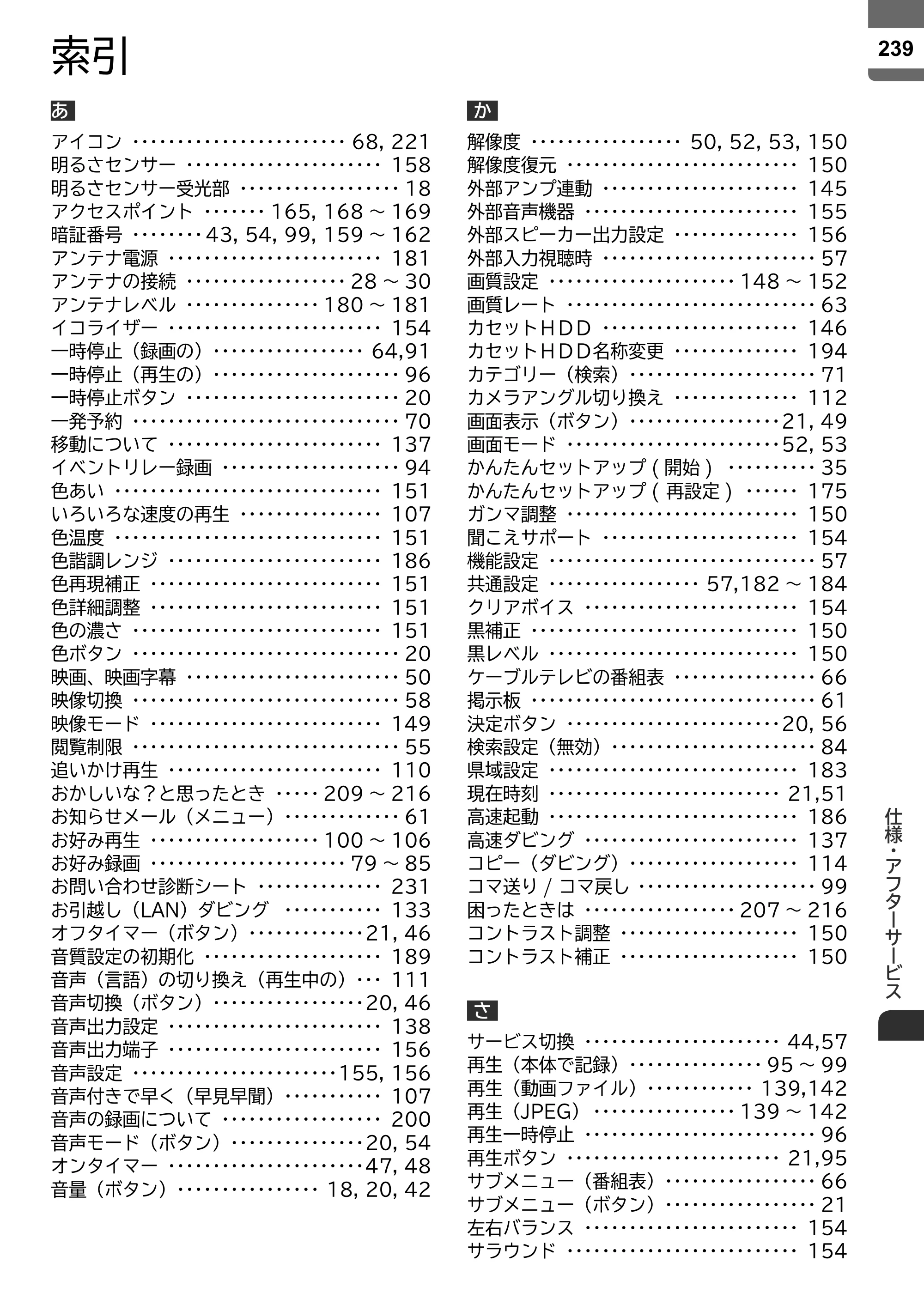 日立 L55-ZP5 / L49-ZP5 取扱説明書 — 索引 — 原本ページ — 239ページ