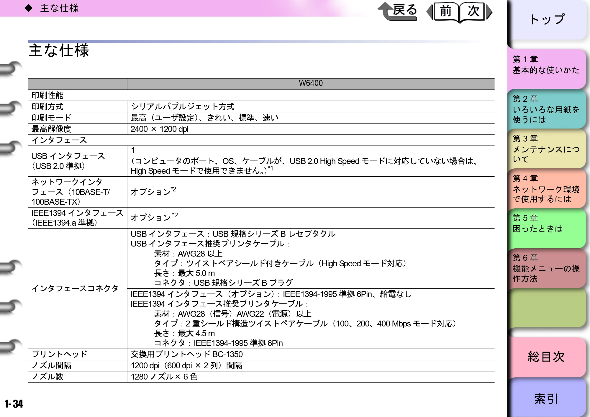 キヤノン W6400 ユーザーズマニュアル （PDF形式／10.17Mバイト） — 主な仕様 — 原本ページ — 37ページ