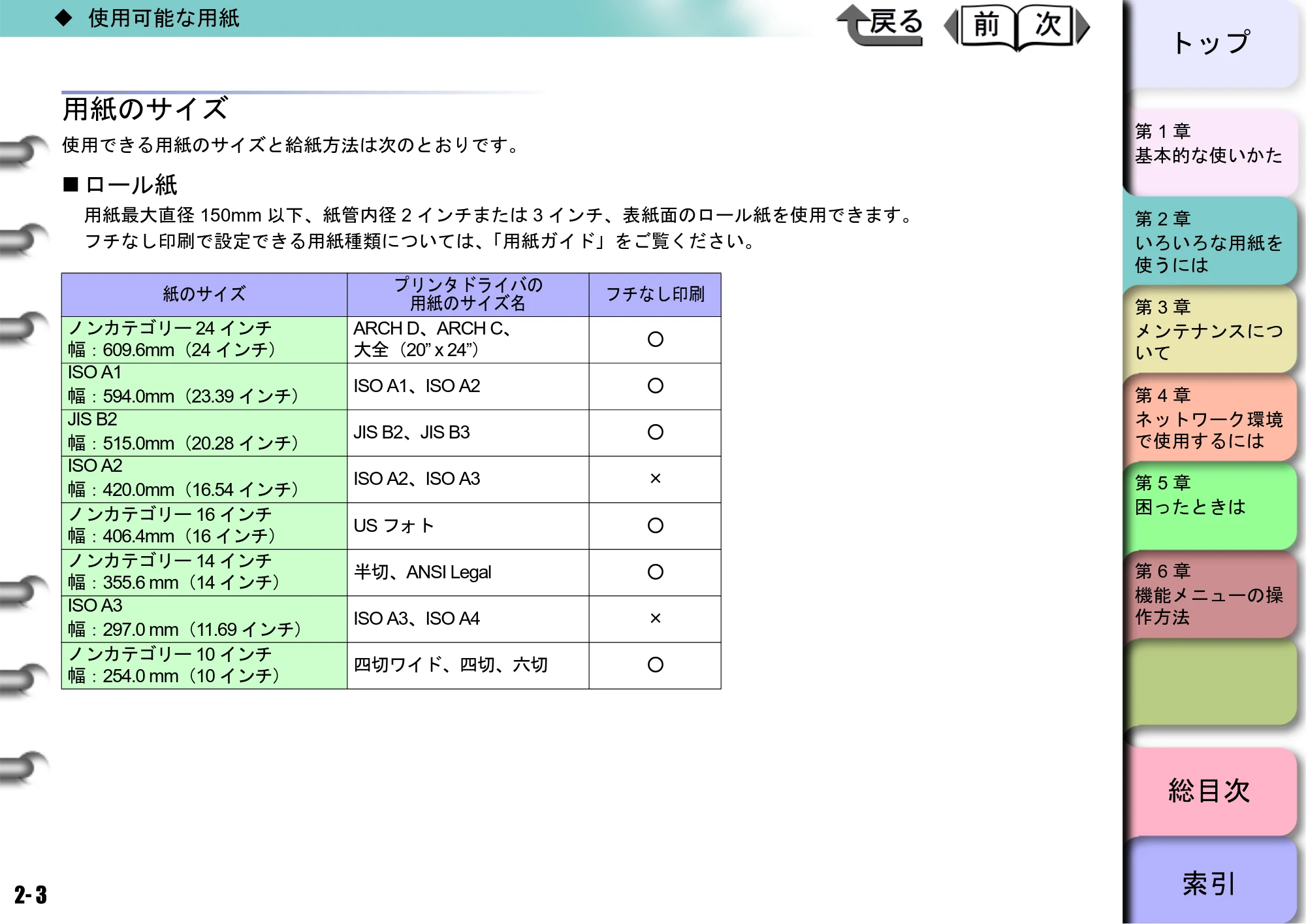 キヤノン W6400 ユーザーズマニュアル (PDF形式/10.17Mバイト) — 用紙のサイズ — 原本ページ — 43ページ